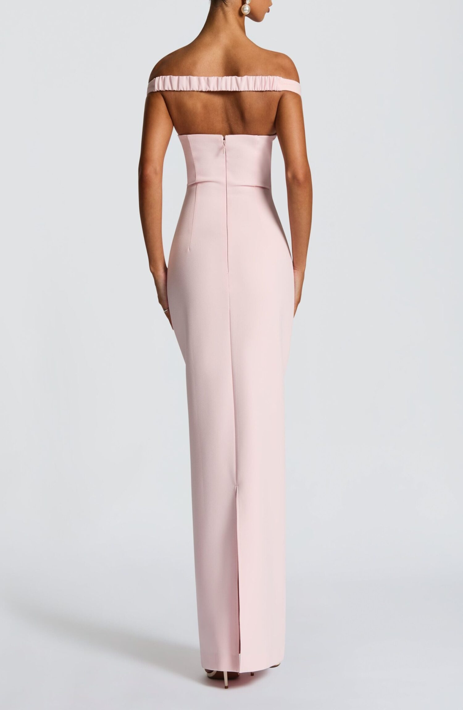 Abigail Blush Maxi Dress: Elegant Bardot Neckline, Pleated Tulle - Image 5