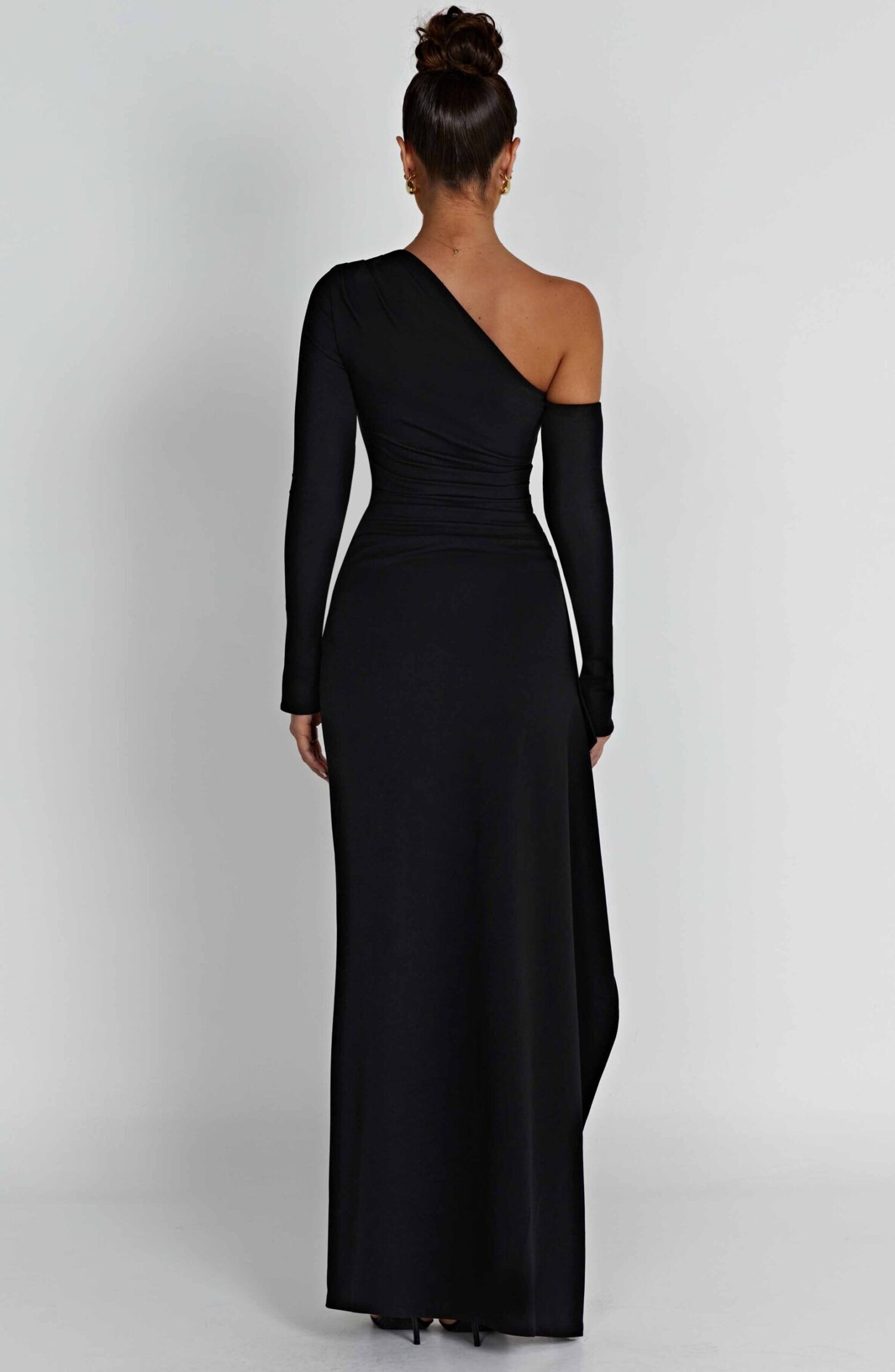 Abrielle Black One-Sleeve Maxi Dress with Thigh-High Split - Image 6
