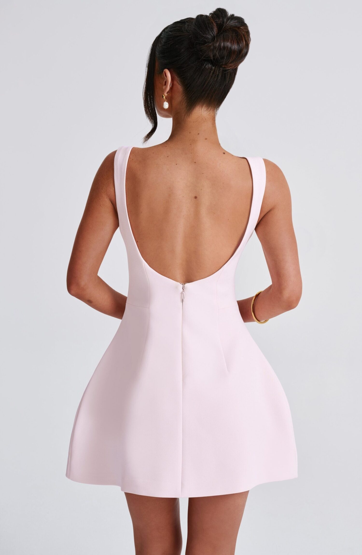 Alana Mini Dress Blush Bubble Skirt High Neck Crepe - Image 5