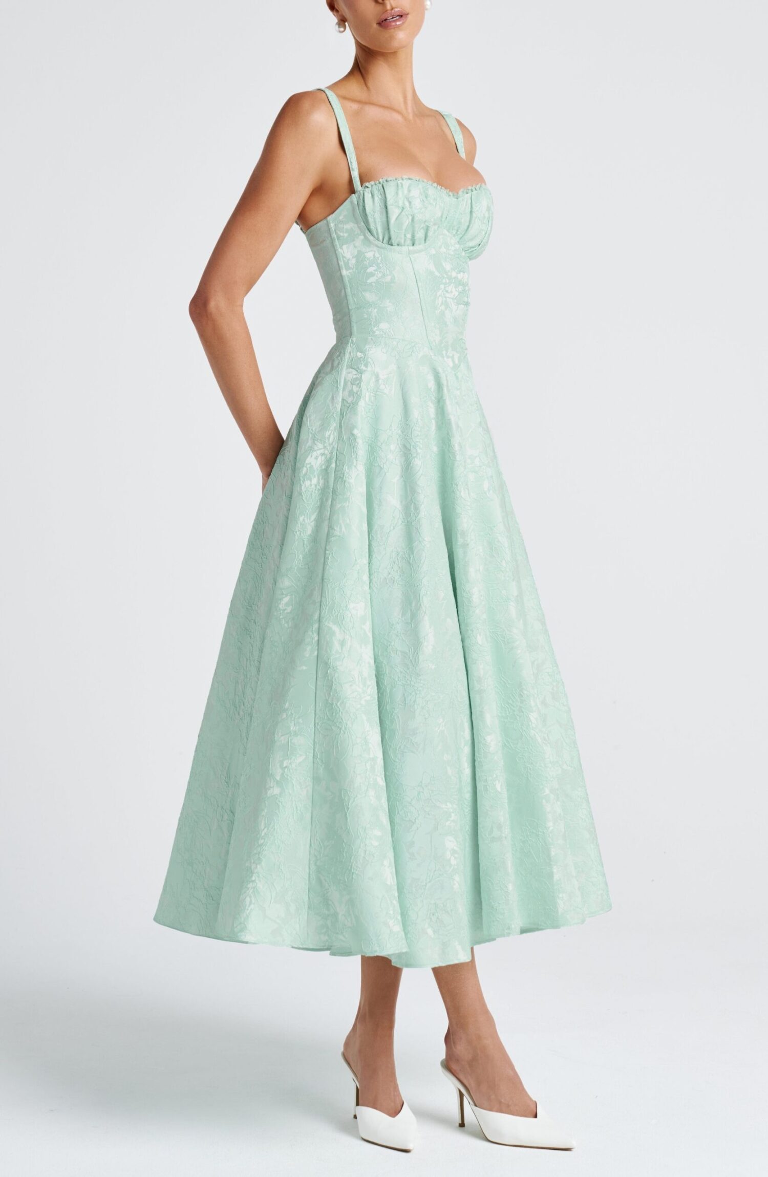 Amity Mint Midi Dress with Lace Trim & Lace-Up Back - Image 6