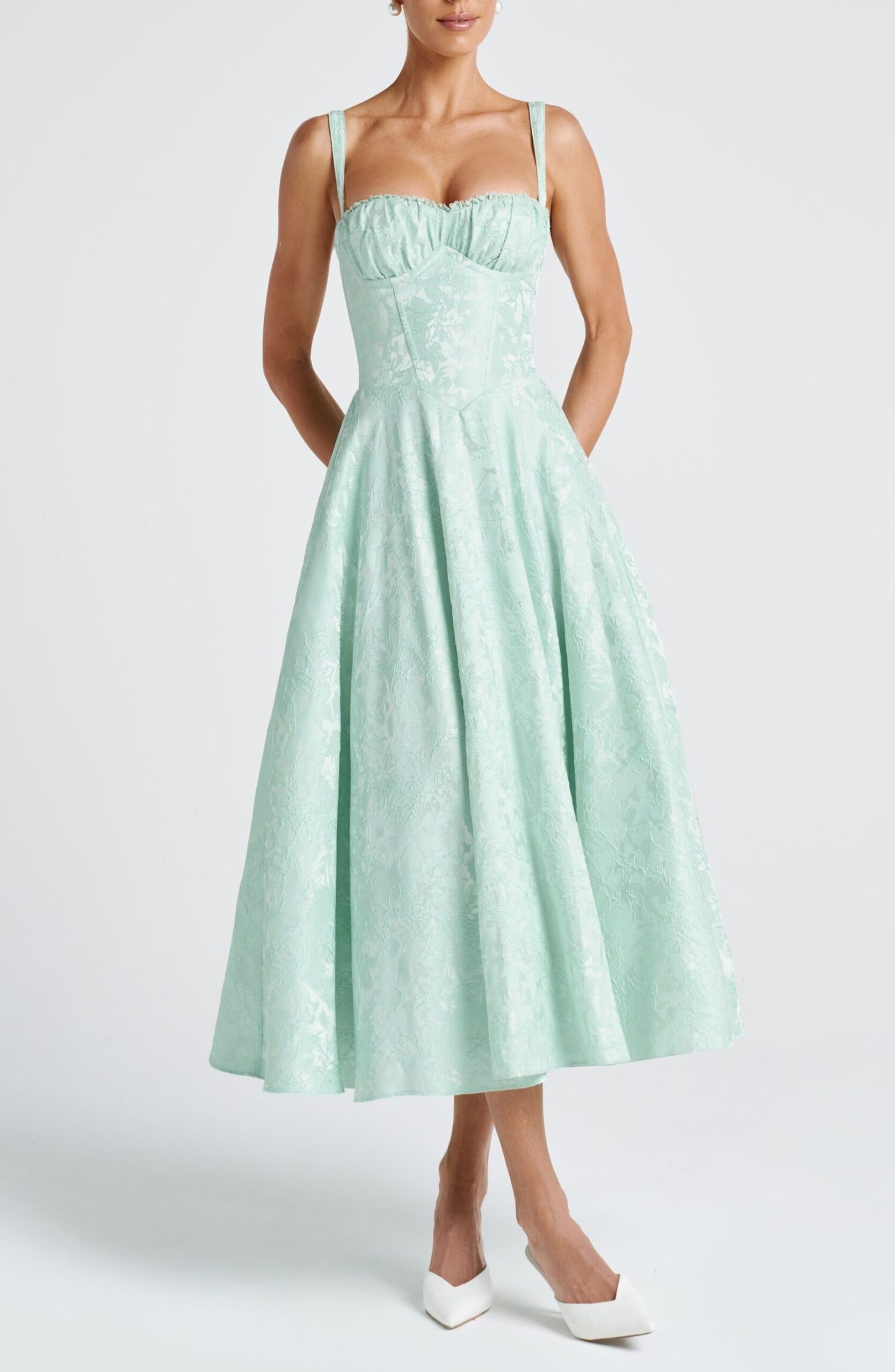 Amity Mint Midi Dress with Lace Trim & Lace-Up Back - Image 9