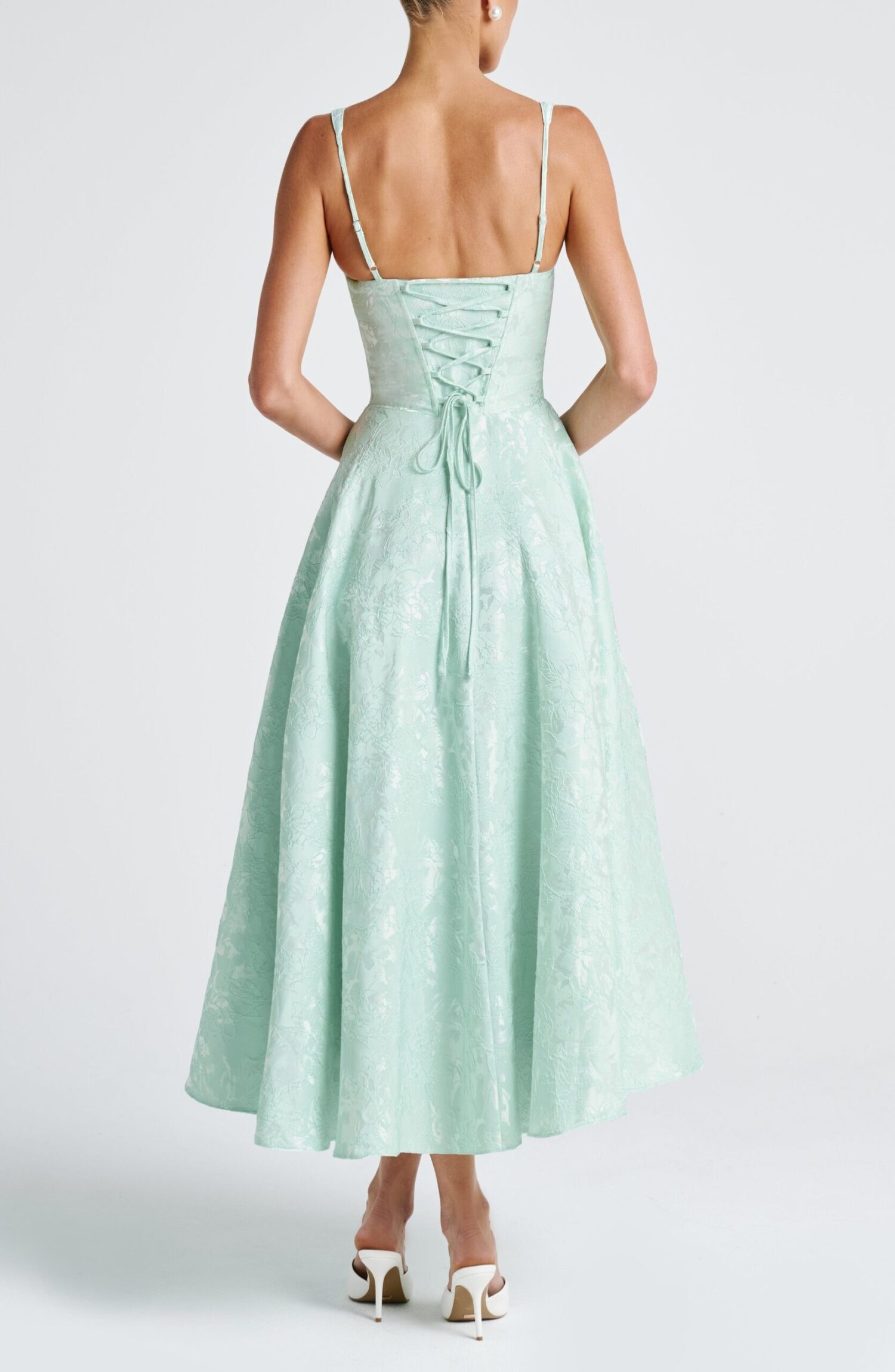 Amity Mint Midi Dress with Lace Trim & Lace-Up Back - Image 7
