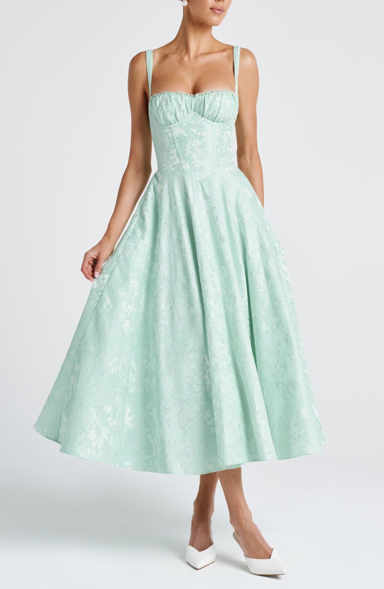 Amity Mint Midi Dress with Lace Trim & Lace-Up Back - Image 8