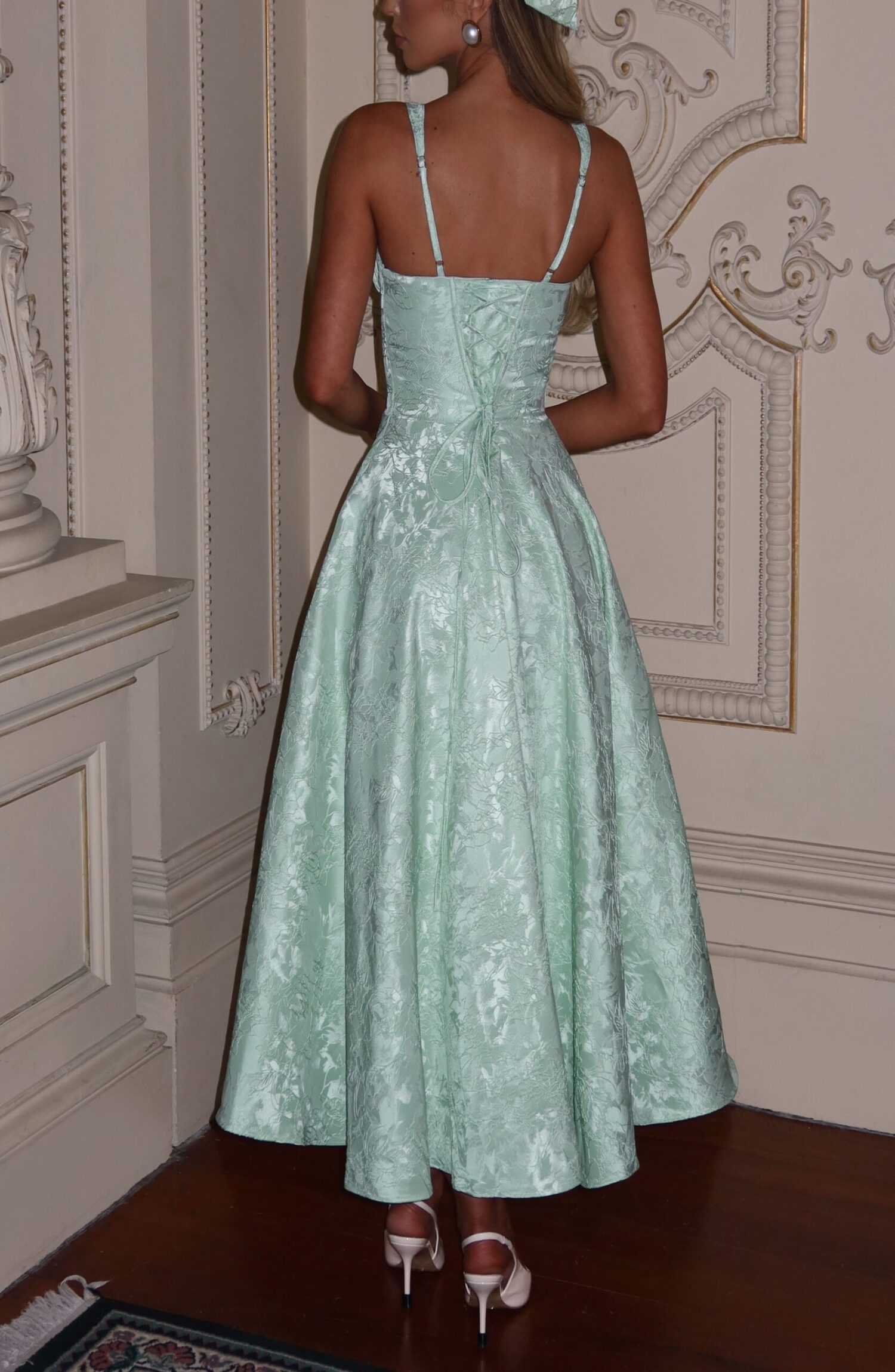Amity Mint Midi Dress with Lace Trim & Lace-Up Back - Image 2