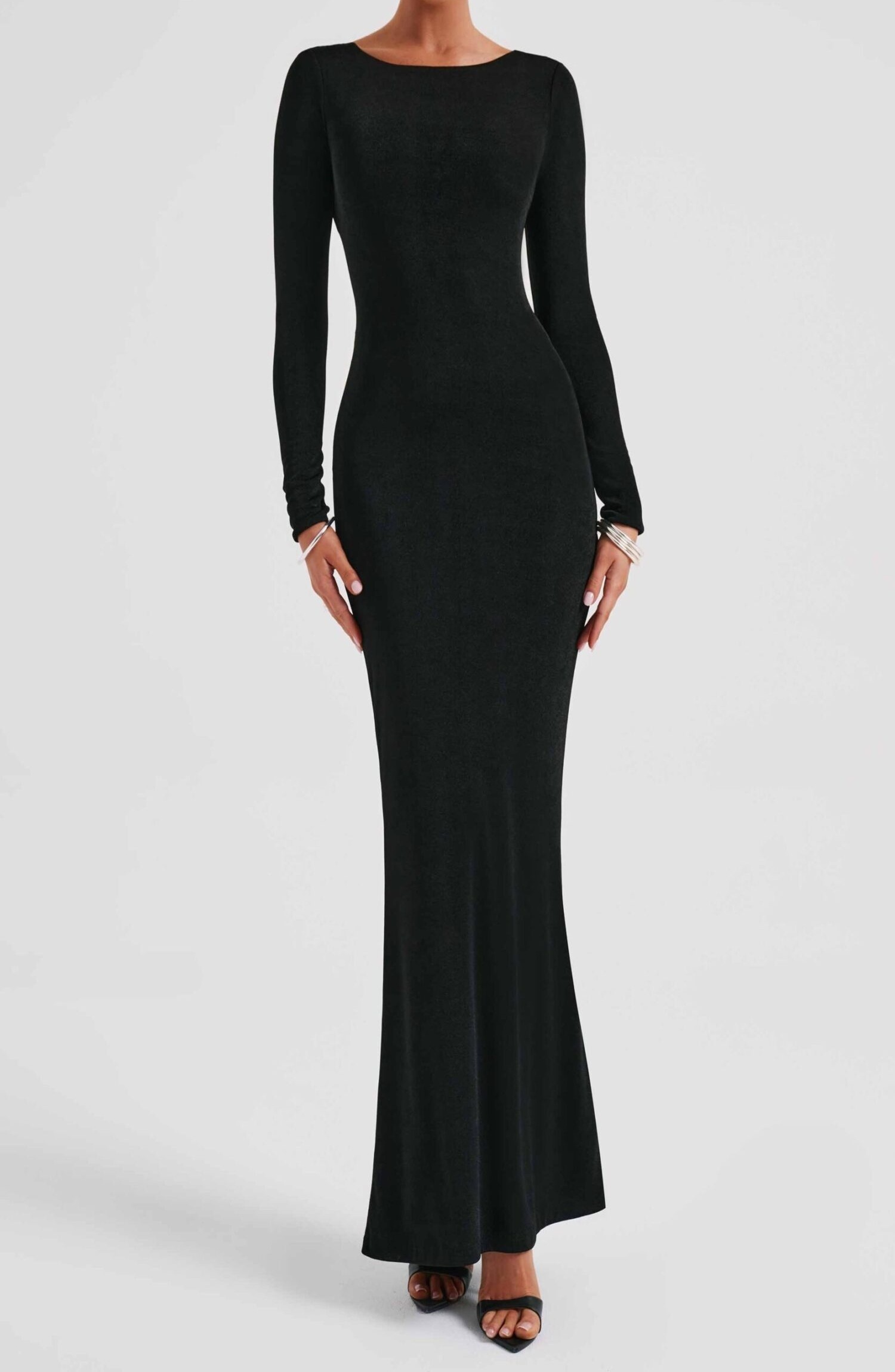 Anastassia Black Maxi Dress - Sculpted, Sexy, Double Layered Fabric - Image 2