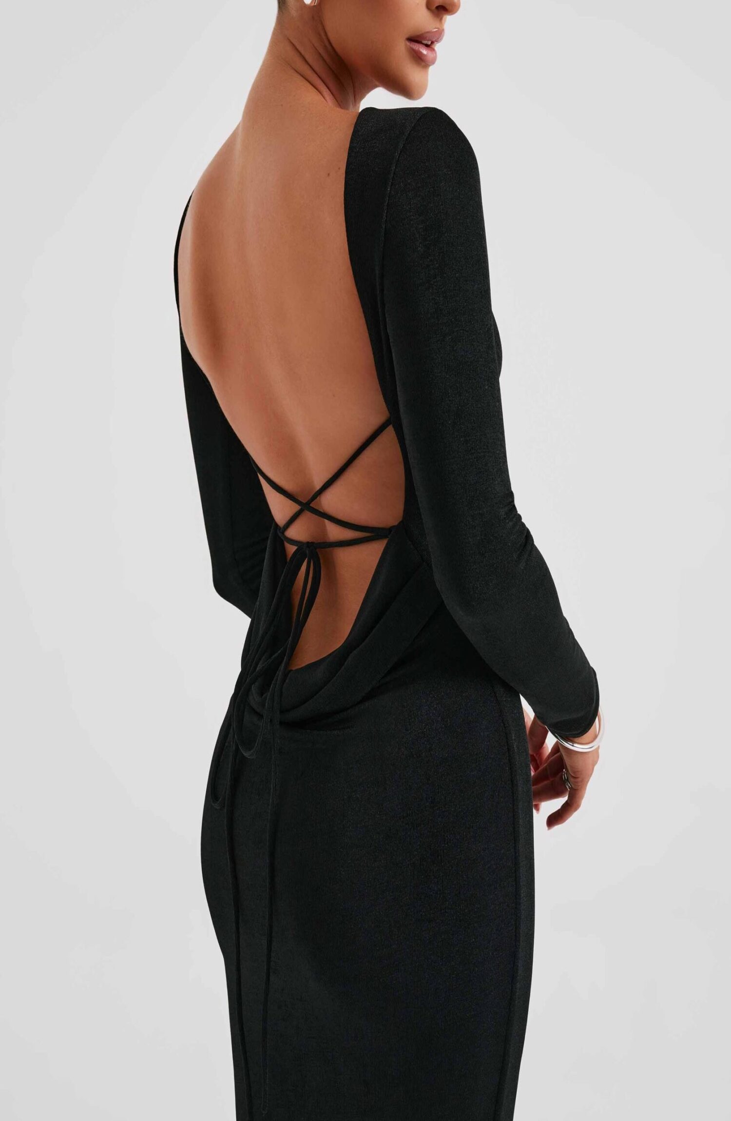 Anastassia Black Maxi Dress - Sculpted, Sexy, Double Layered Fabric - Image 9