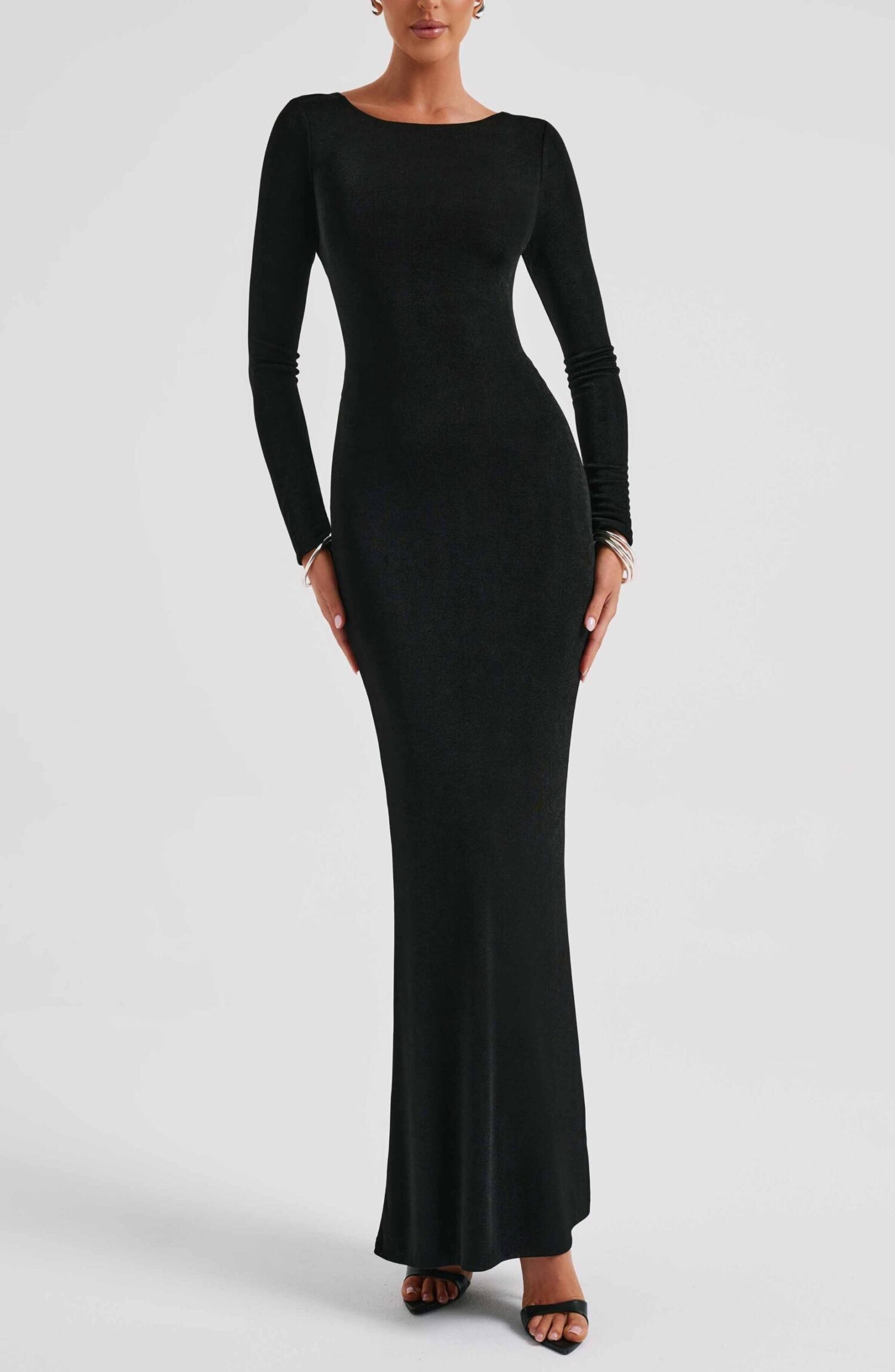 Anastassia Black Maxi Dress - Sculpted, Sexy, Double Layered Fabric - Image 10