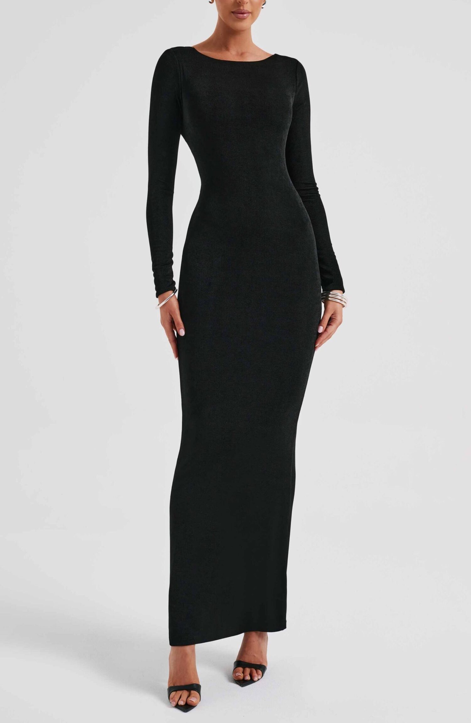 Anastassia Black Maxi Dress - Sculpted, Sexy, Double Layered Fabric - Image 8