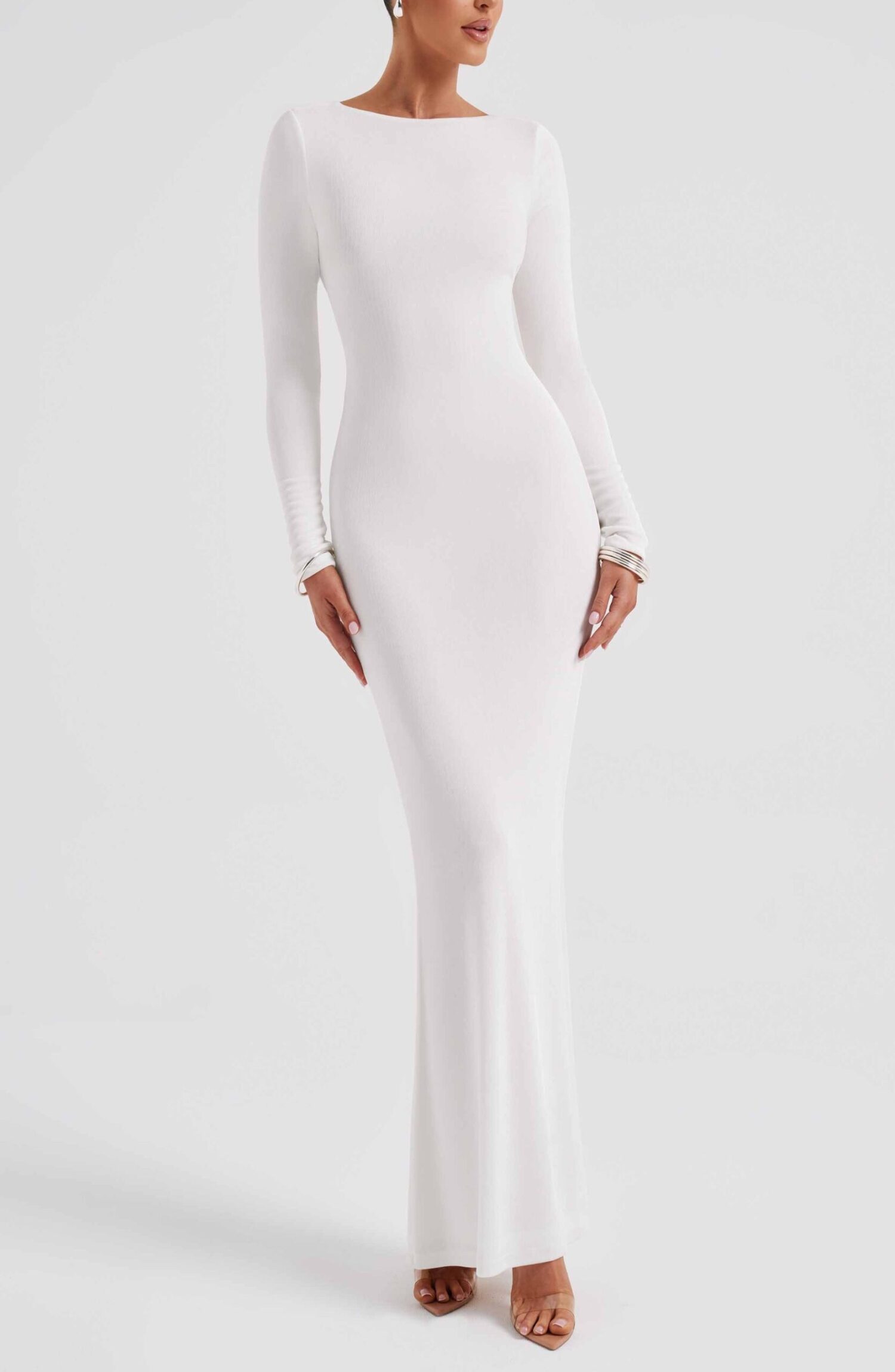 Anastassia Ivory Maxi Dress - Long Sleeve, Low Back, Sculpting Fit - Image 2