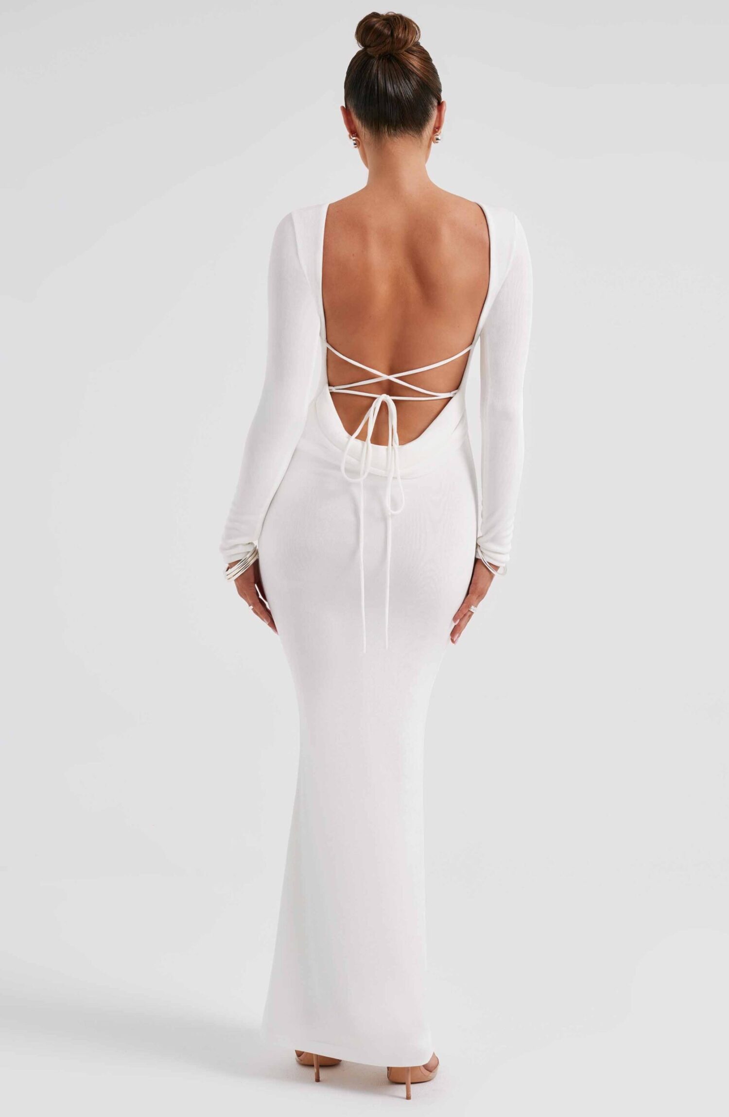 Anastassia Ivory Maxi Dress - Long Sleeve, Low Back, Sculpting Fit - Image 6