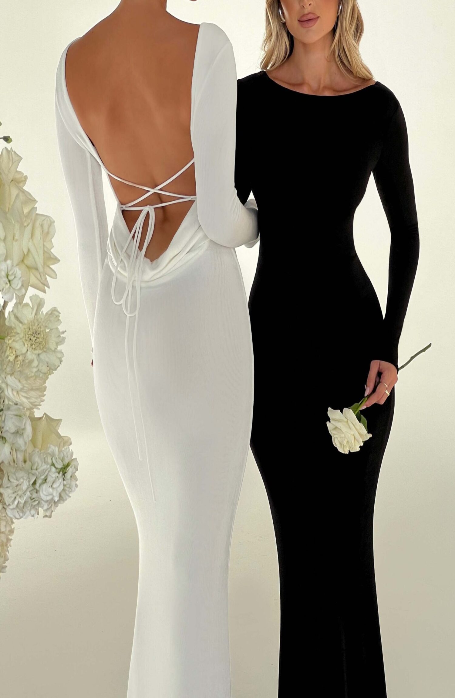 Anastassia Ivory Maxi Dress - Long Sleeve, Low Back, Sculpting Fit - Image 11