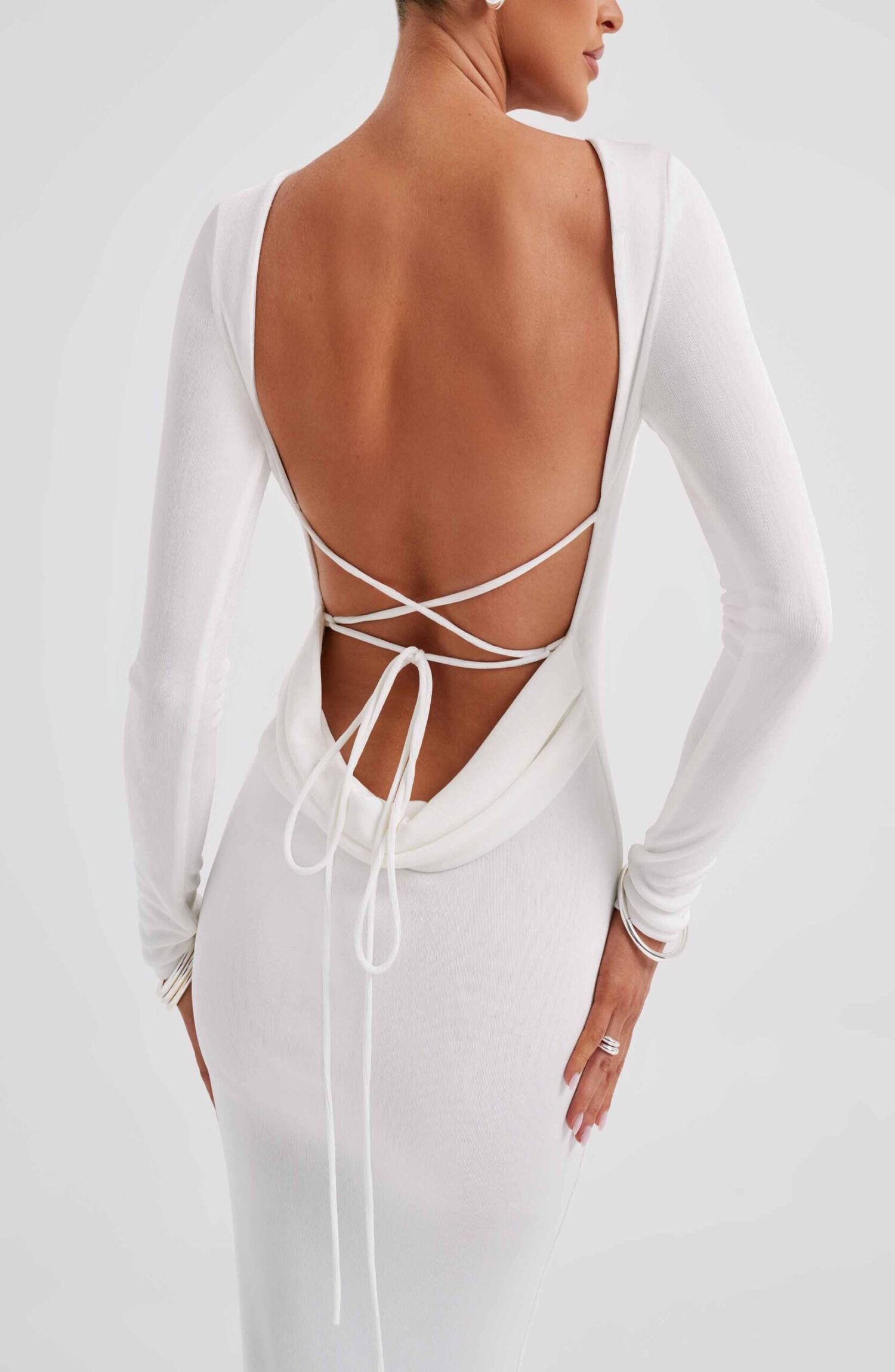 Anastassia Ivory Maxi Dress - Long Sleeve, Low Back, Sculpting Fit - Image 15