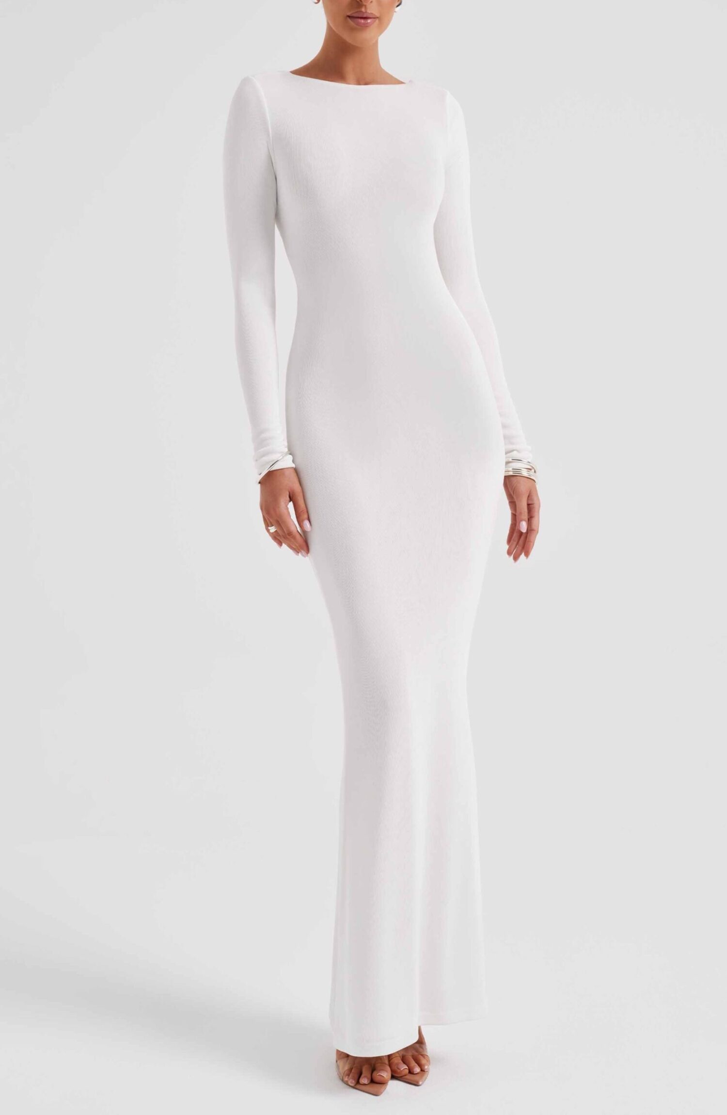Anastassia Ivory Maxi Dress - Long Sleeve, Low Back, Sculpting Fit - Image 14