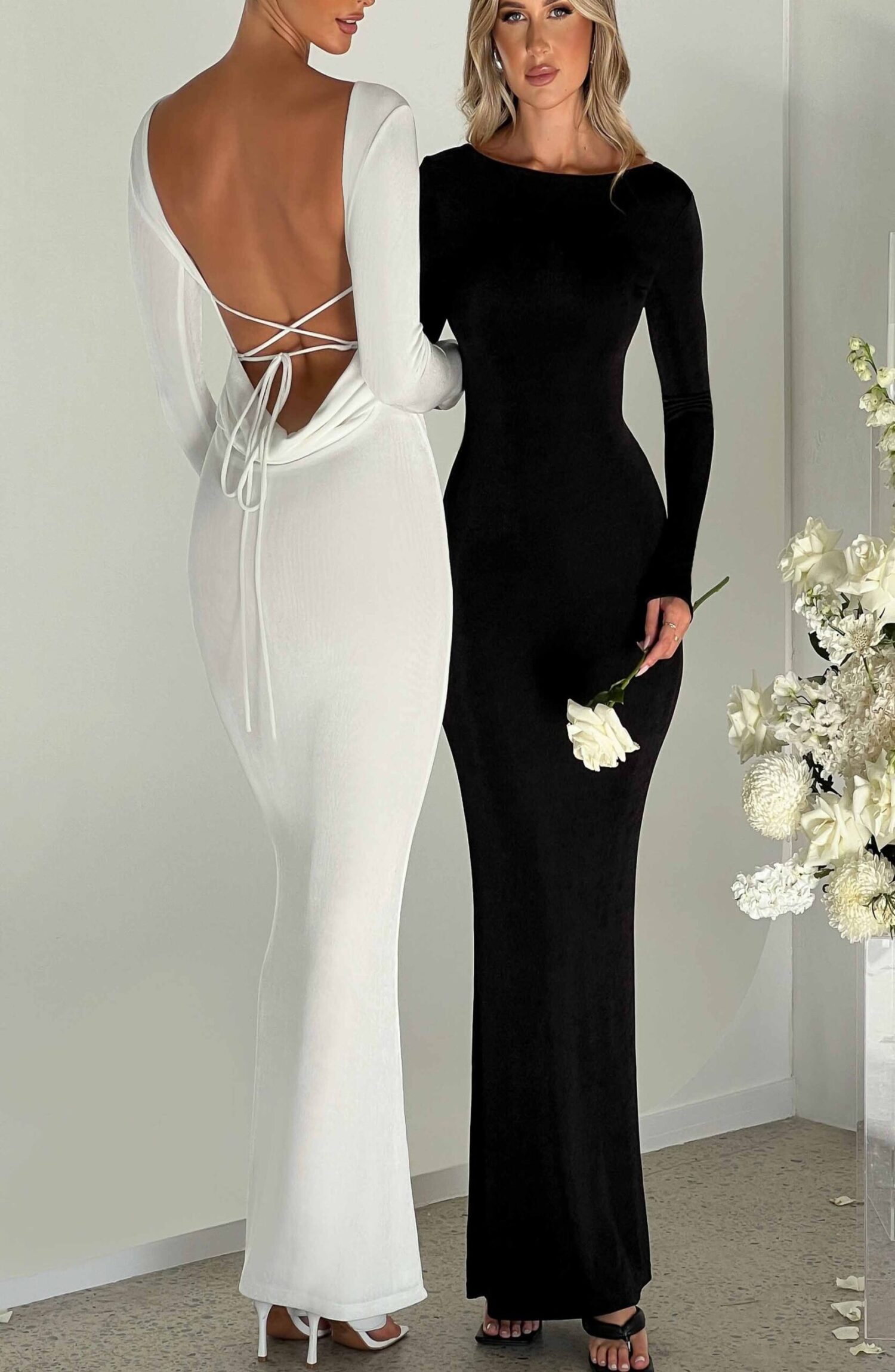 Anastassia Ivory Maxi Dress - Long Sleeve, Low Back, Sculpting Fit - Image 12