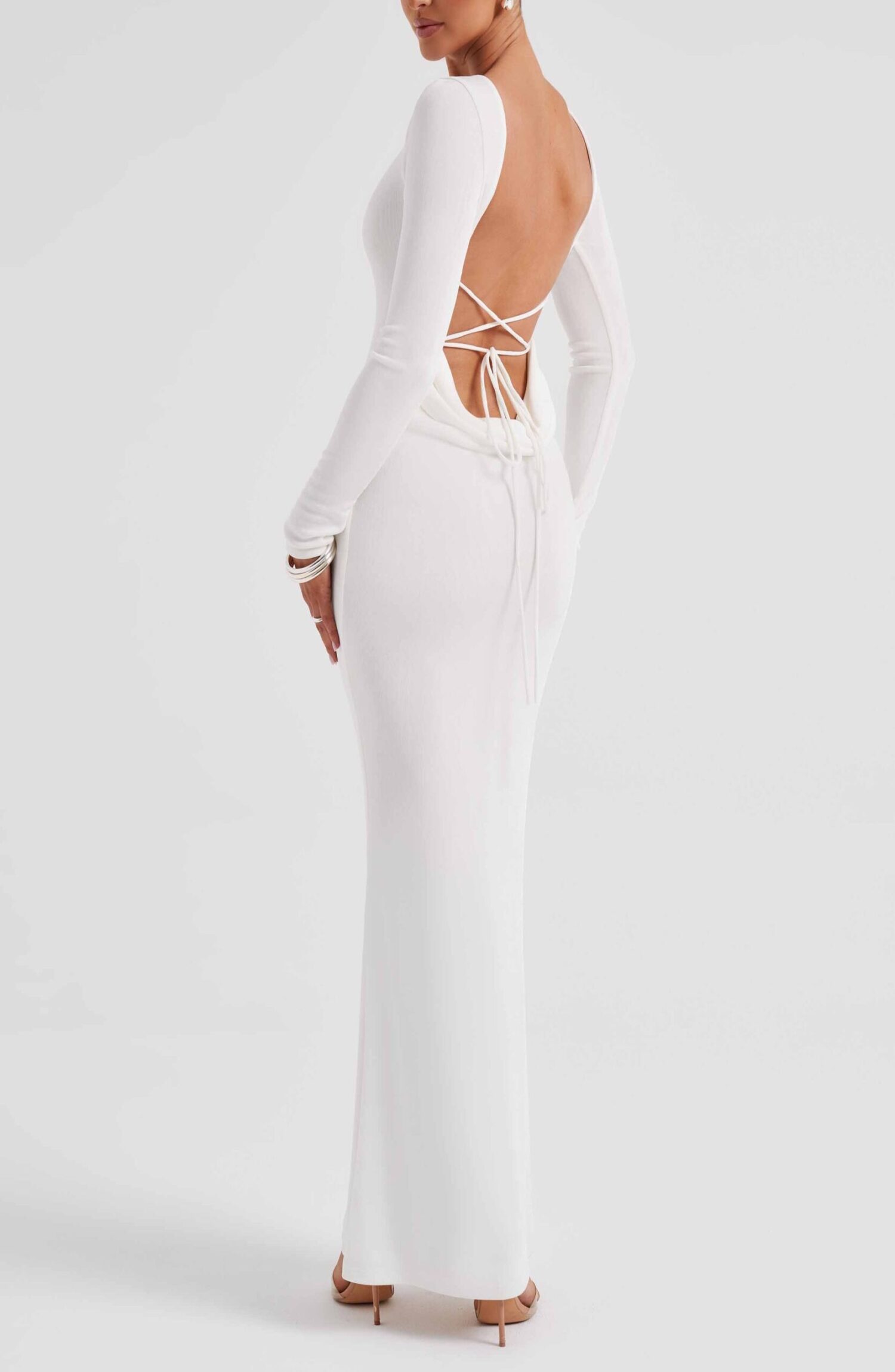 Anastassia Ivory Maxi Dress - Long Sleeve, Low Back, Sculpting Fit - Image 9