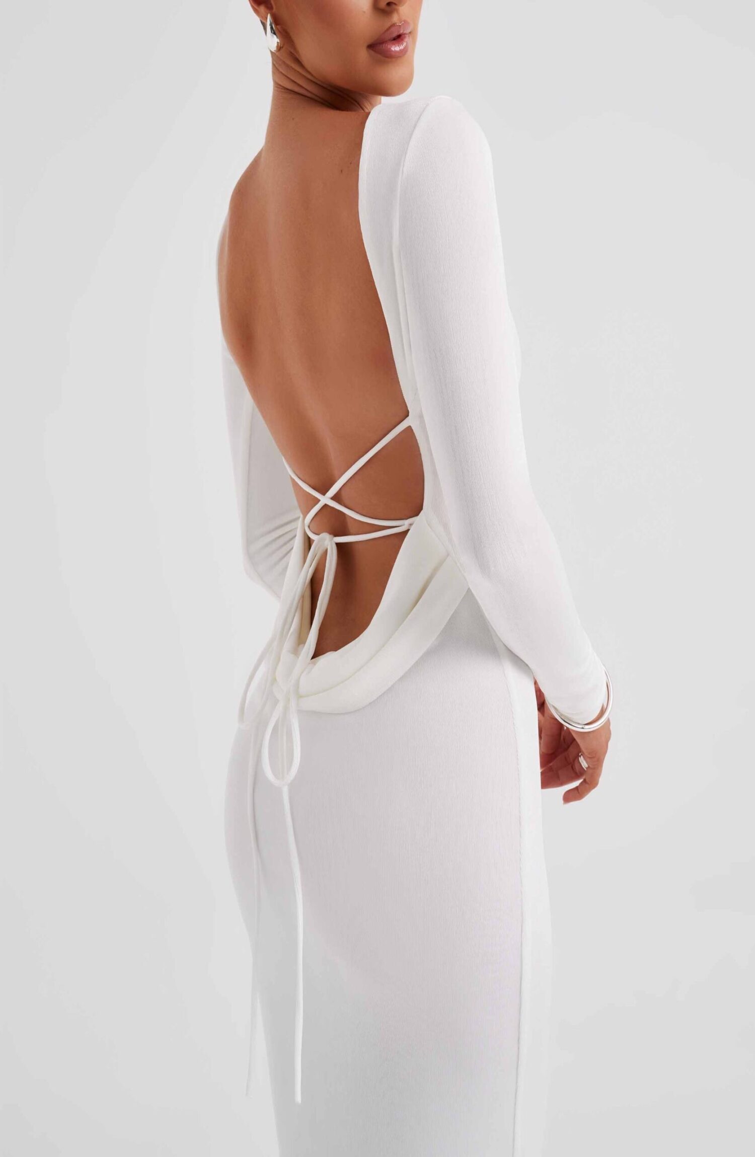 Anastassia Ivory Maxi Dress - Long Sleeve, Low Back, Sculpting Fit - Image 5