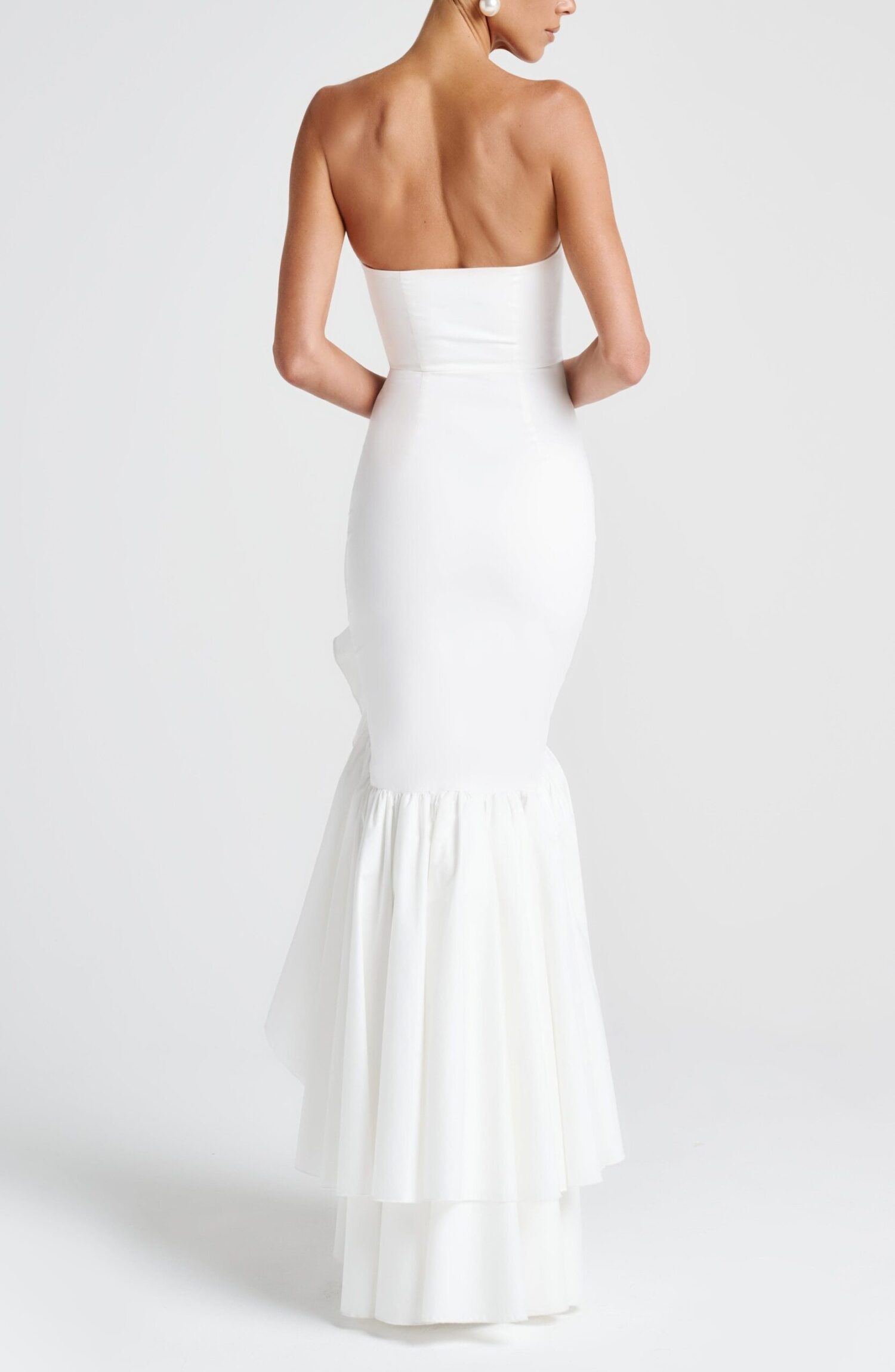 Angelina Ivory Strapless Maxi Dress with Corset & Frill Hem - Image 4