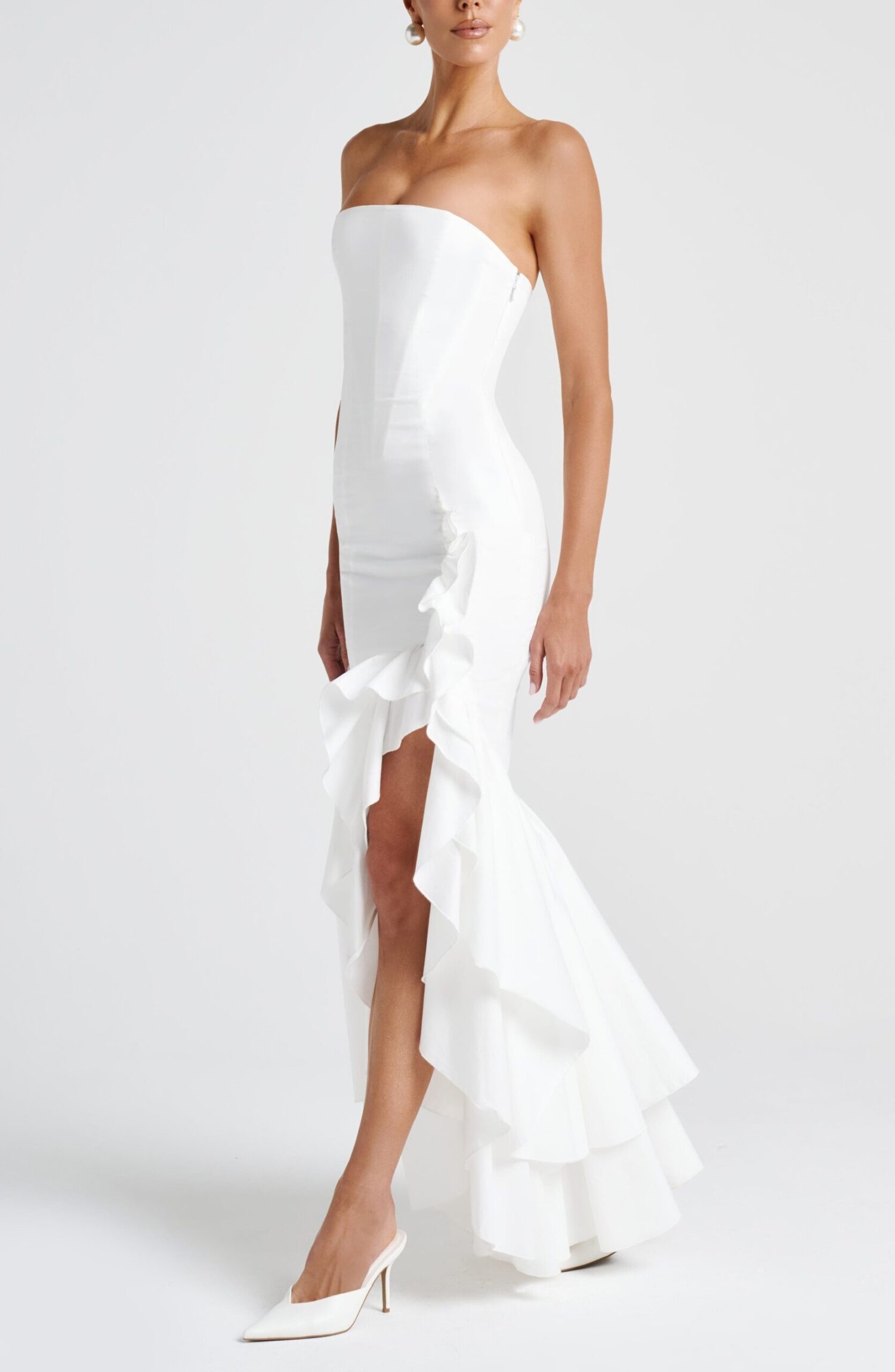 Angelina Ivory Strapless Maxi Dress with Corset & Frill Hem - Image 5