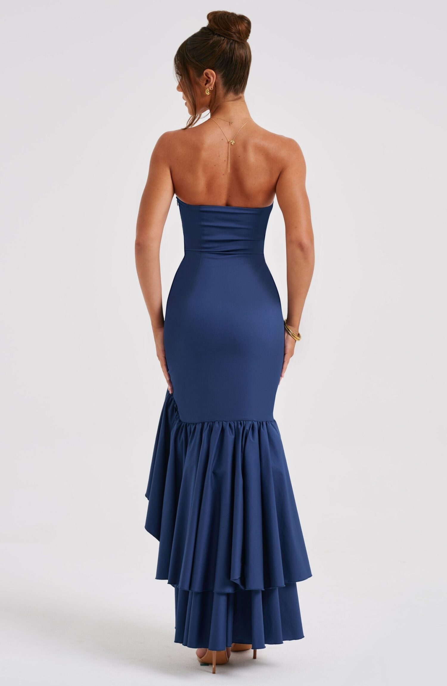 Angelina Navy Strapless Maxi Dress - Frilled High-Low Skirt - Image 4