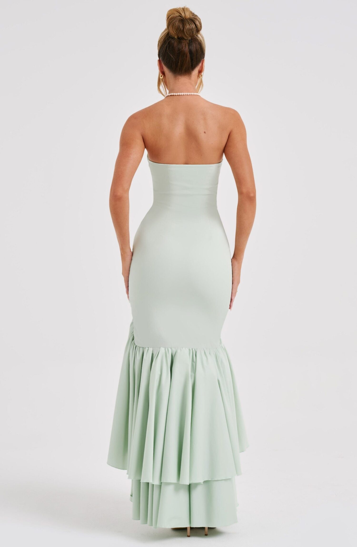 Angelina Sage Strapless Maxi Dress - Frilled High Low Skirt - Image 3