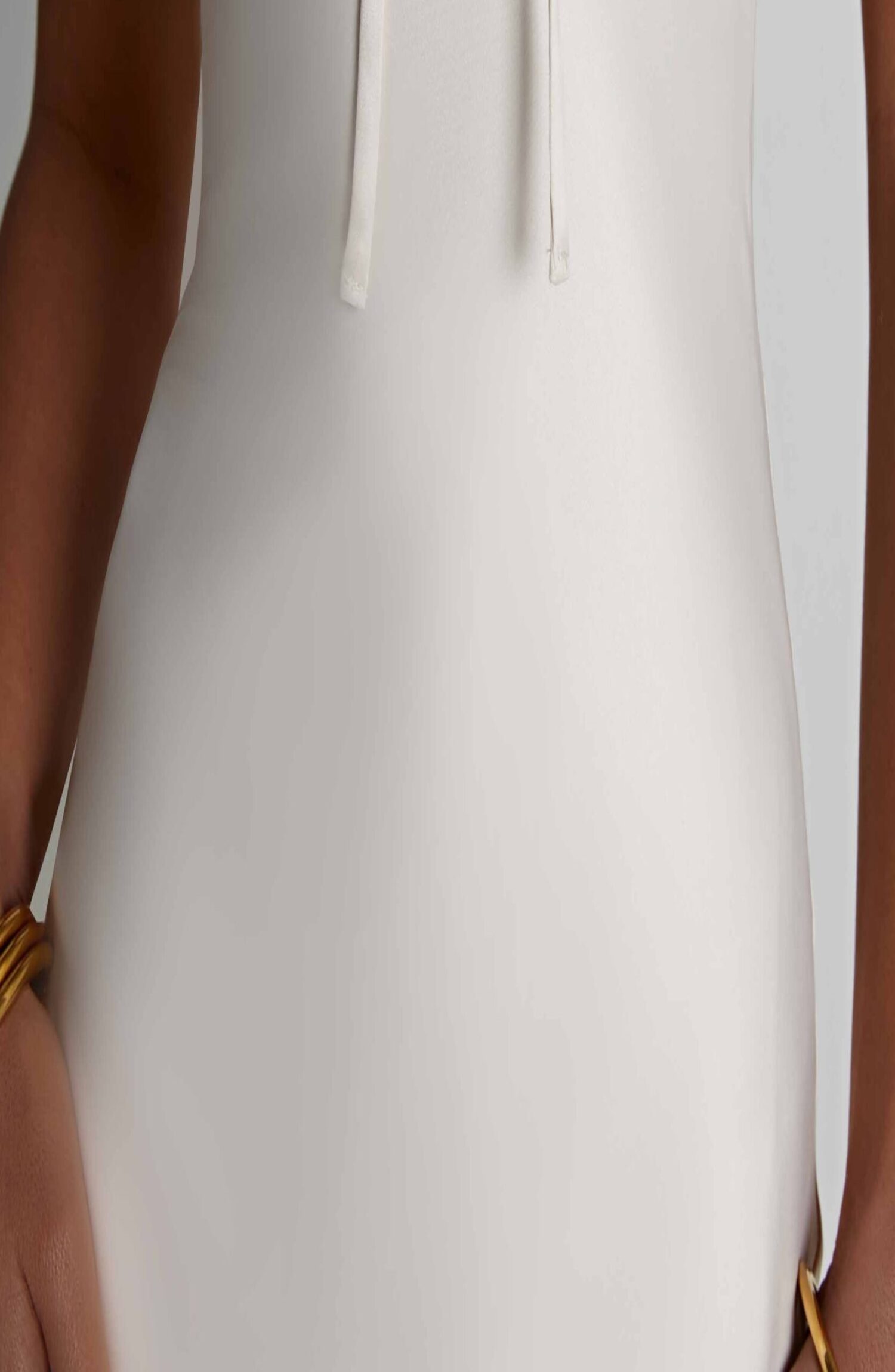 Ardelle Midi Dress Ivory Satin Lace Bust Tie Cutout Back Split - Image 5