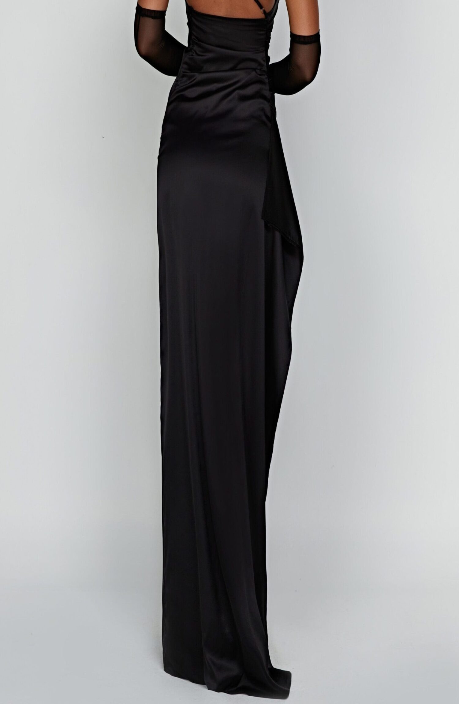 Ariel Black One Shoulder Maxi Dress - Luxury Stretch Satin - Image 4
