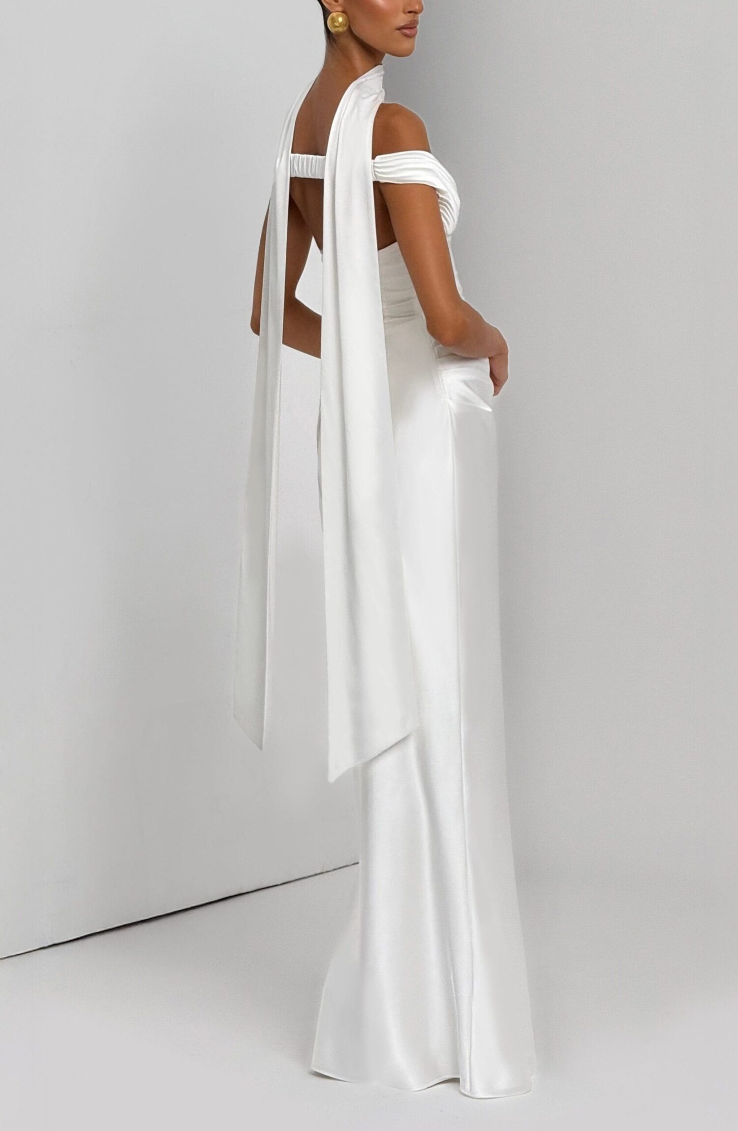 Aurelia Ivory Maxi Dress: Plunge Bardot, Corset Back, Column Skirt - Image 6