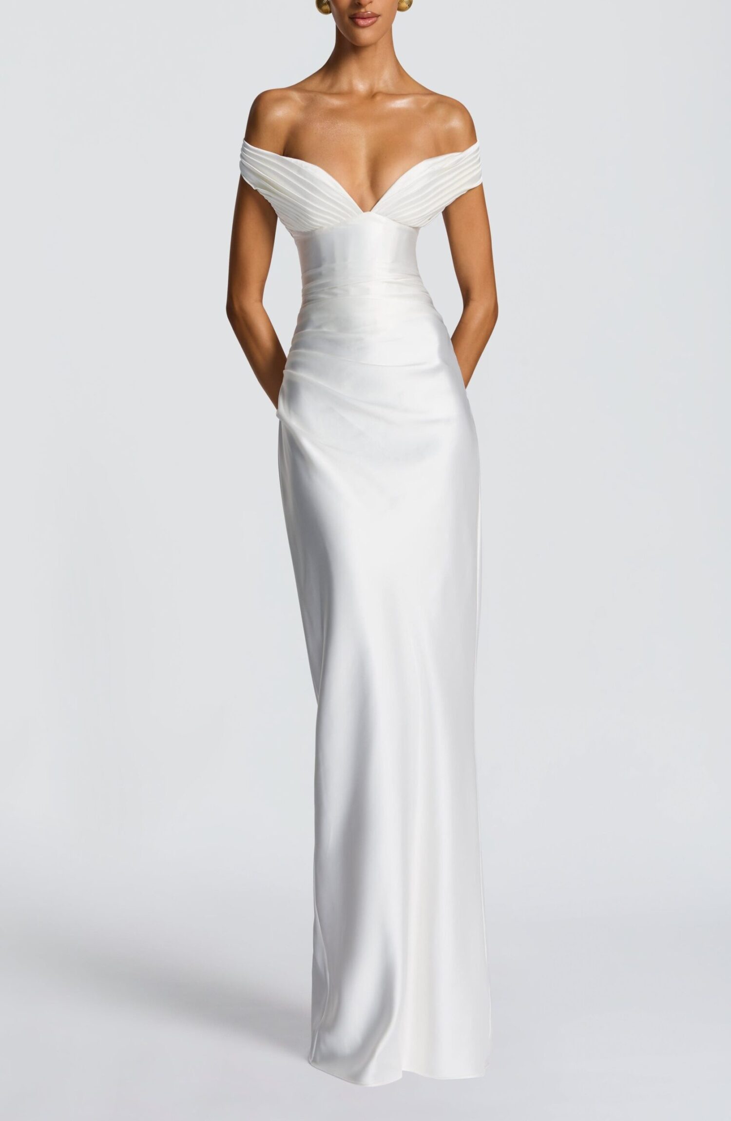 Aurelia Ivory Maxi Dress: Plunge Bardot, Corset Back, Column Skirt - Image 7