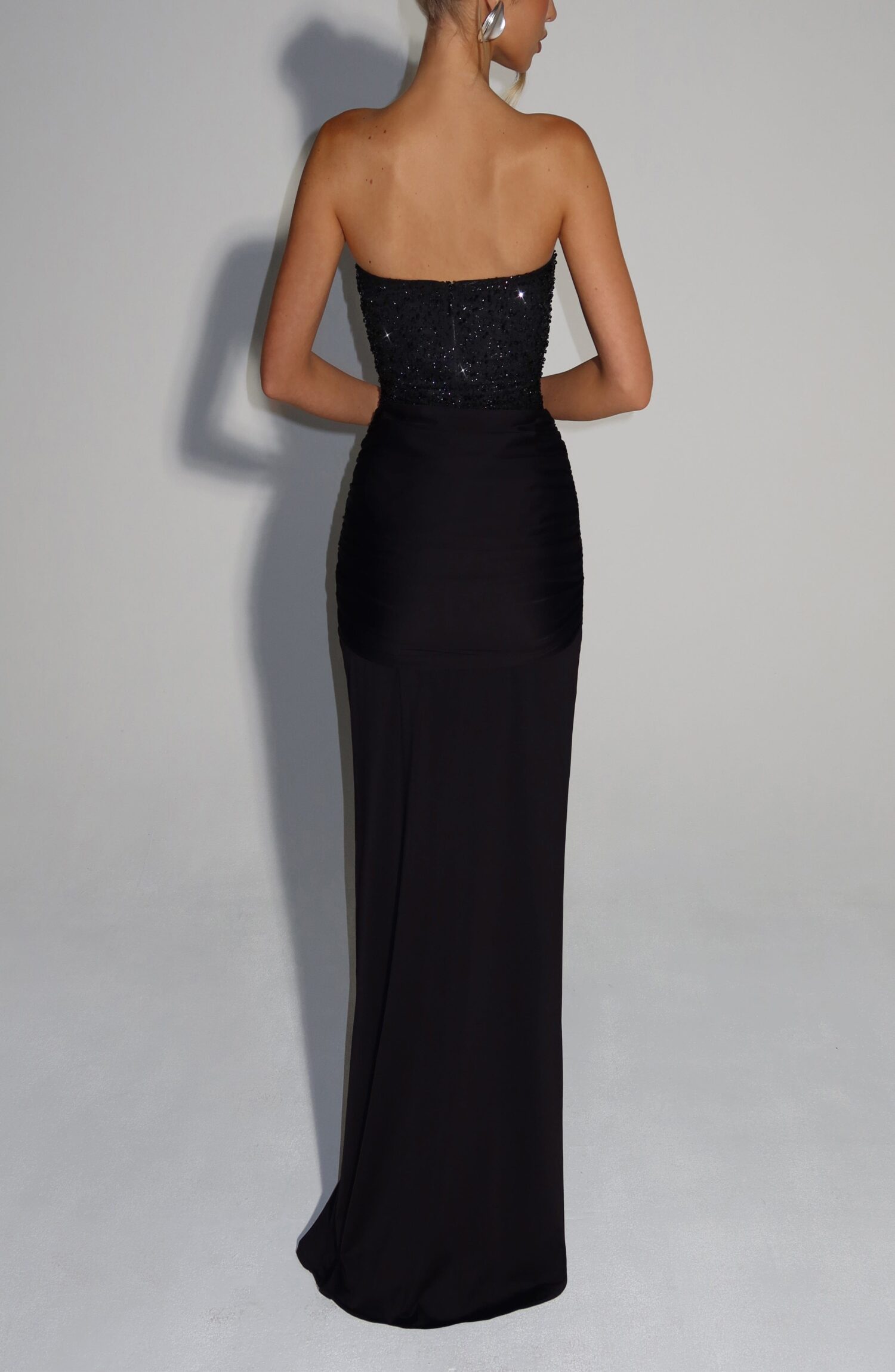Black Embellished Strapless Maxi Dress with Padded Cups - Image 2