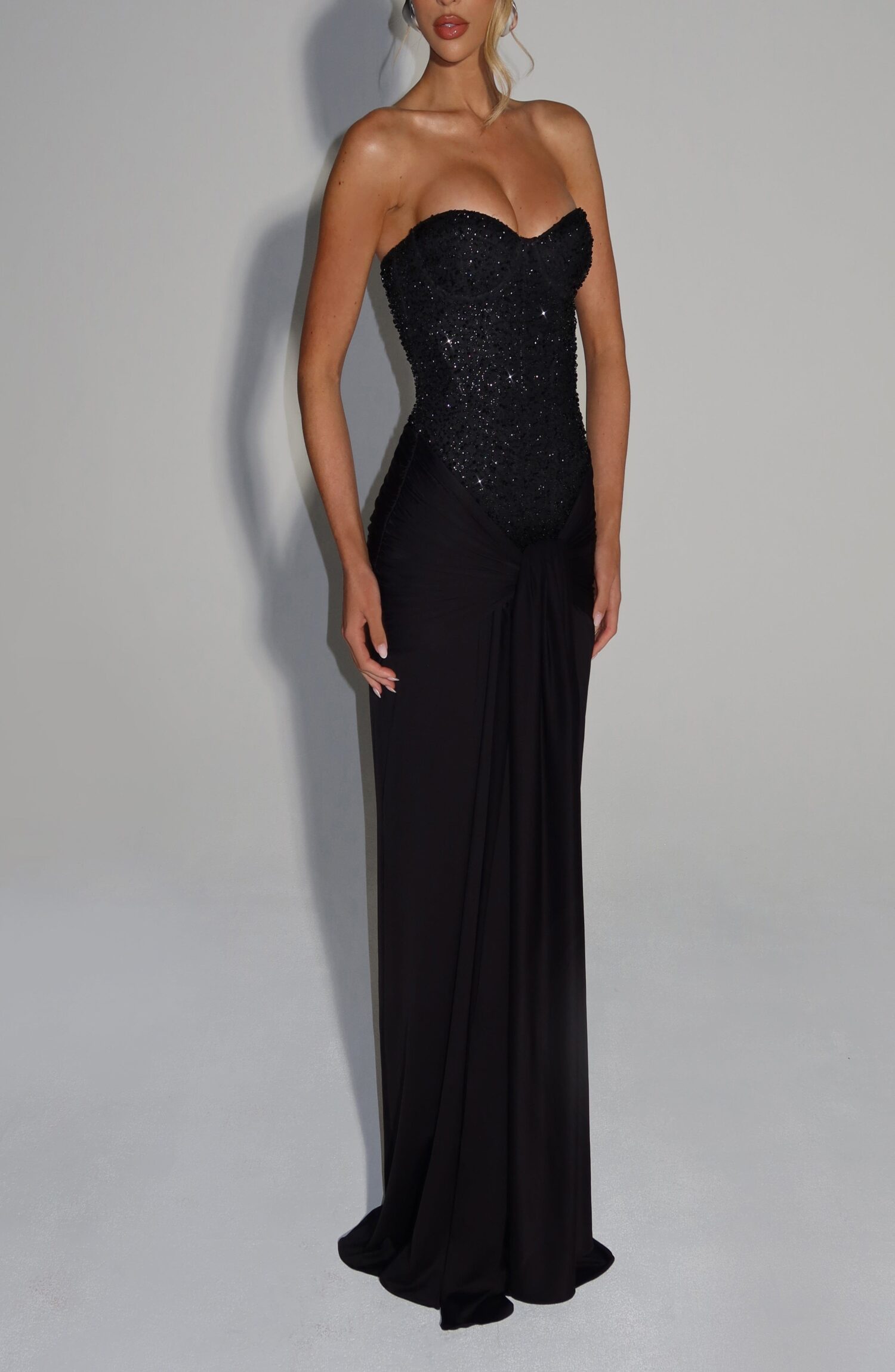 Black Embellished Strapless Maxi Dress with Padded Cups - Image 4