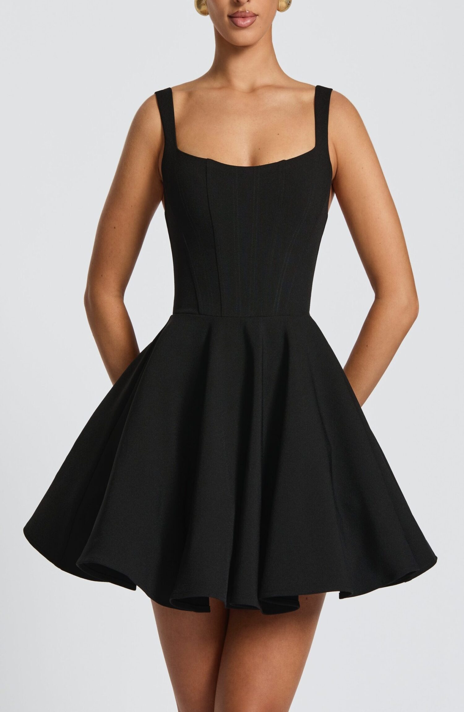 Black Mini Dress with Bow - Boned Bodice & Circular Skirt - Image 3