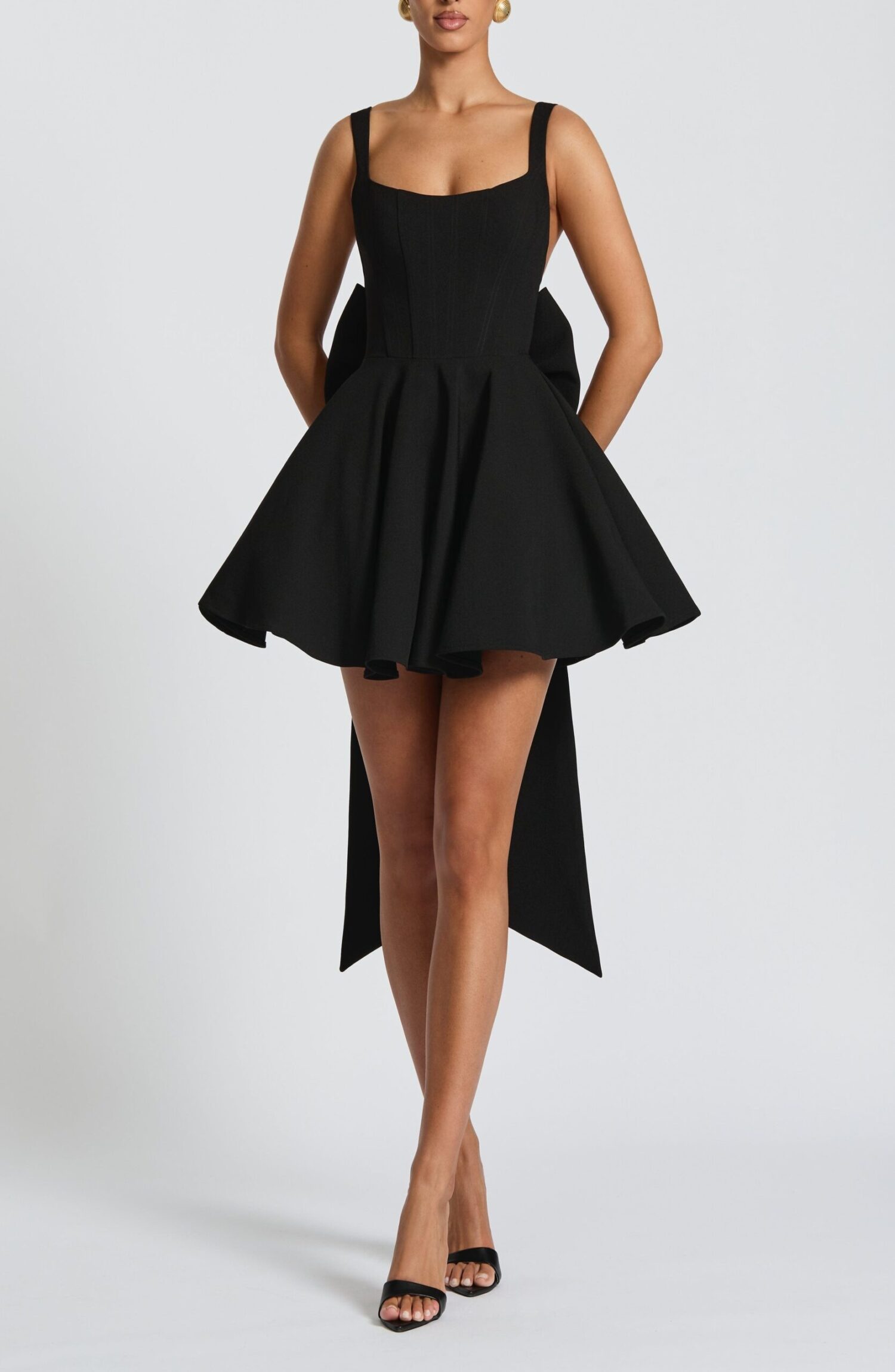 Black Mini Dress with Bow - Boned Bodice & Circular Skirt