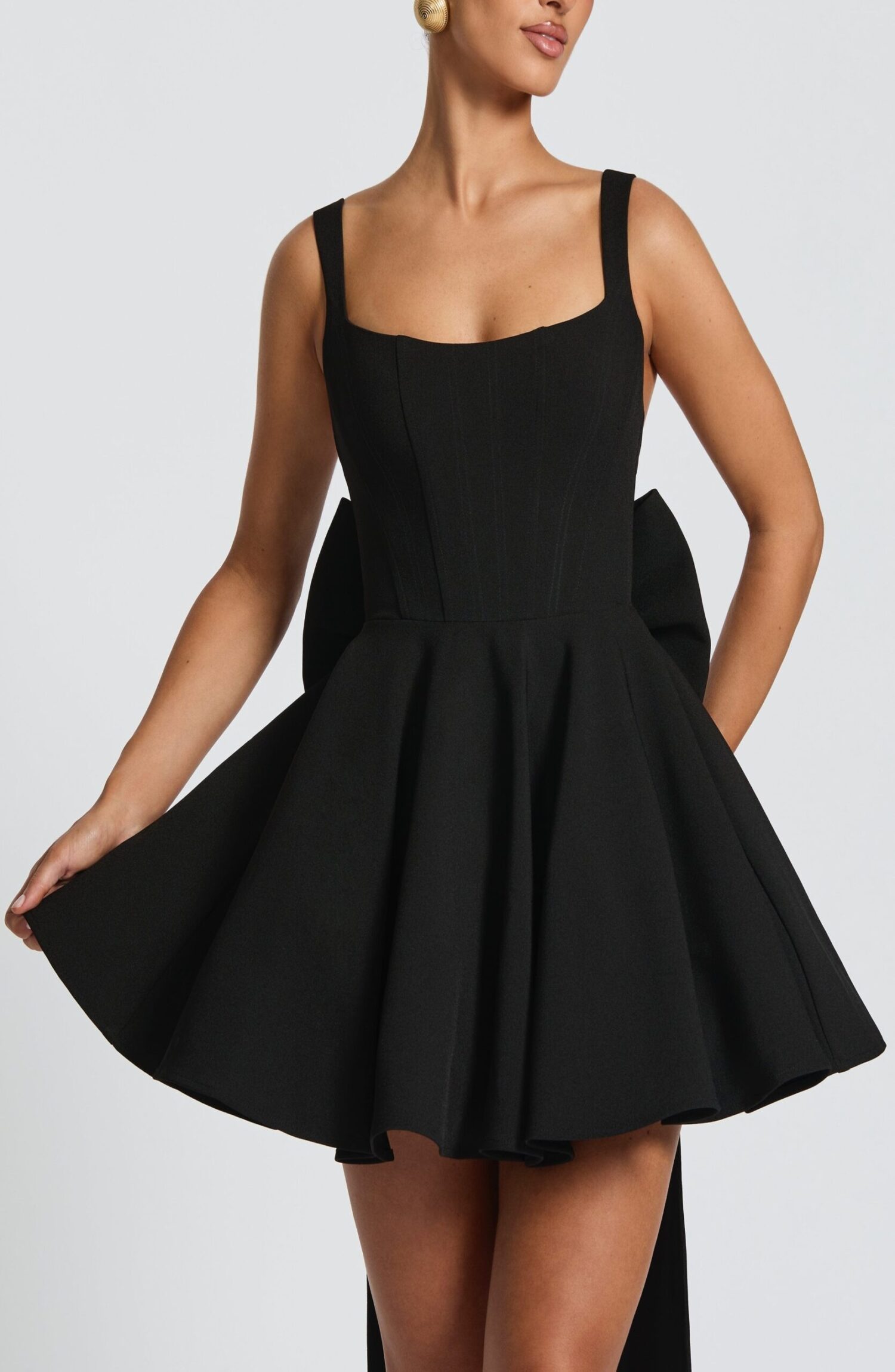 Black Mini Dress with Bow - Boned Bodice & Circular Skirt - Image 6