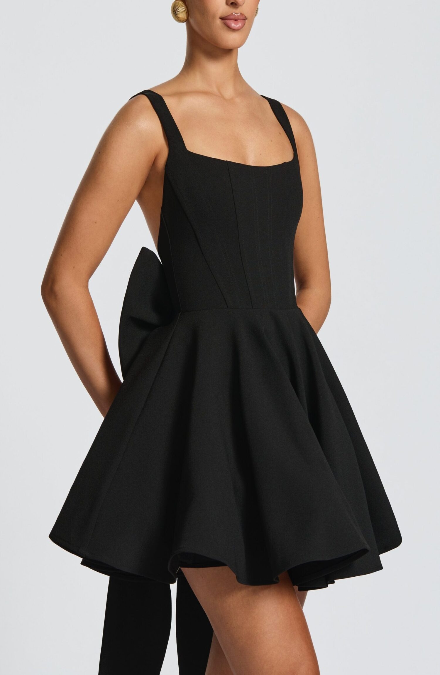 Black Mini Dress with Bow - Boned Bodice & Circular Skirt - Image 5
