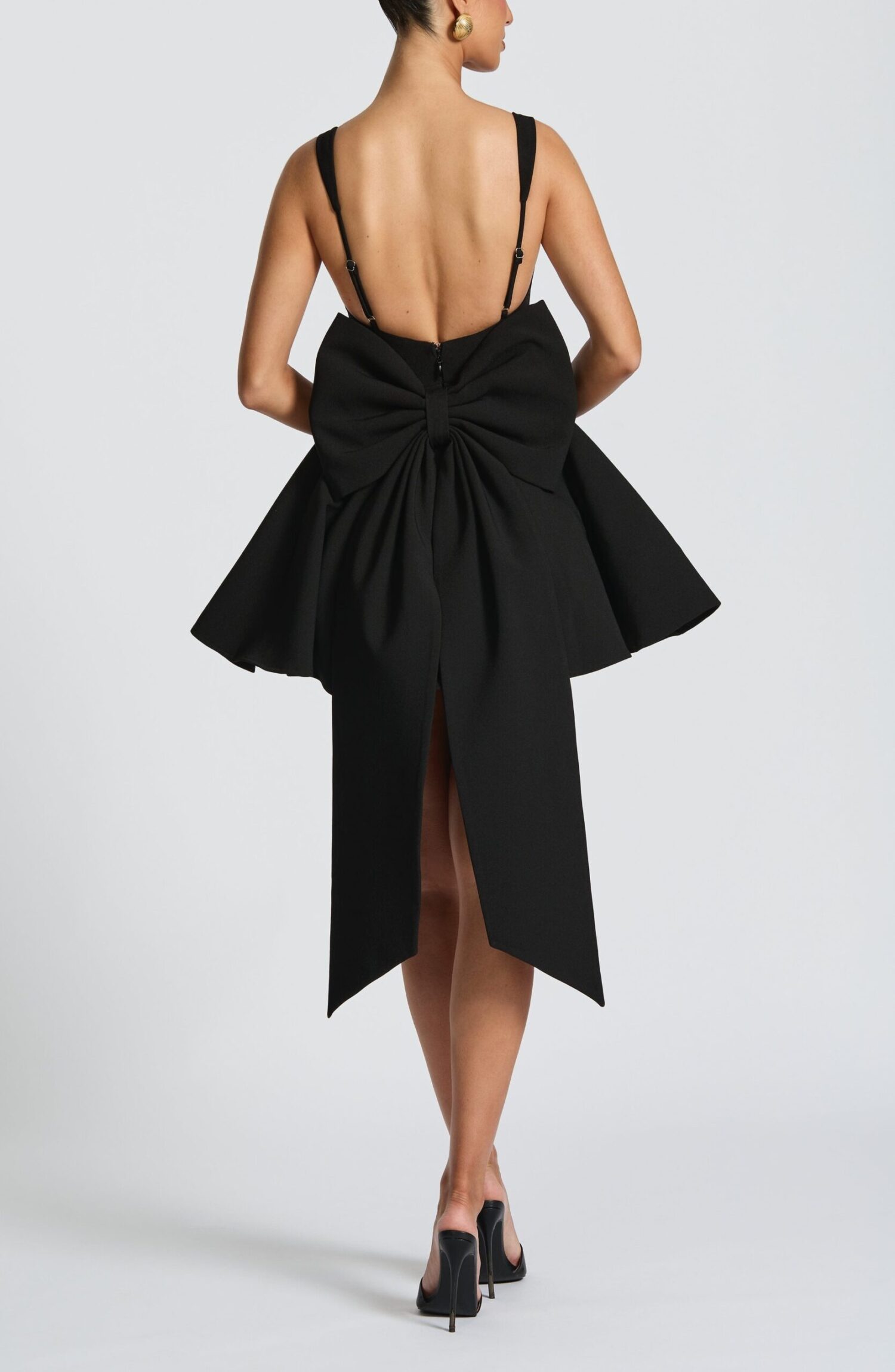 Black Mini Dress with Bow - Boned Bodice & Circular Skirt - Image 2