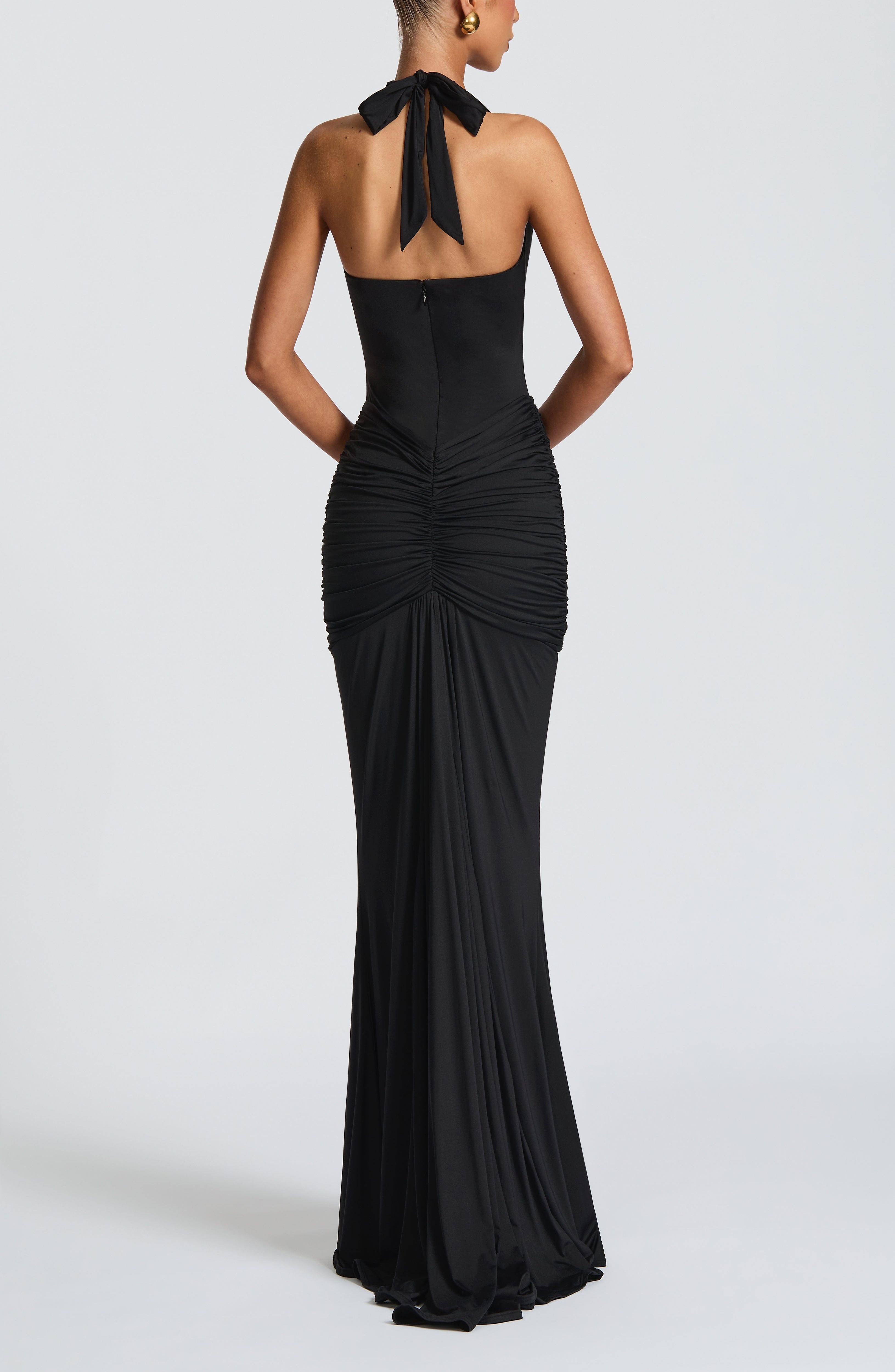 Black Slinky Jersey Maxi Dress with Plunge Halter Neckline - Image 4