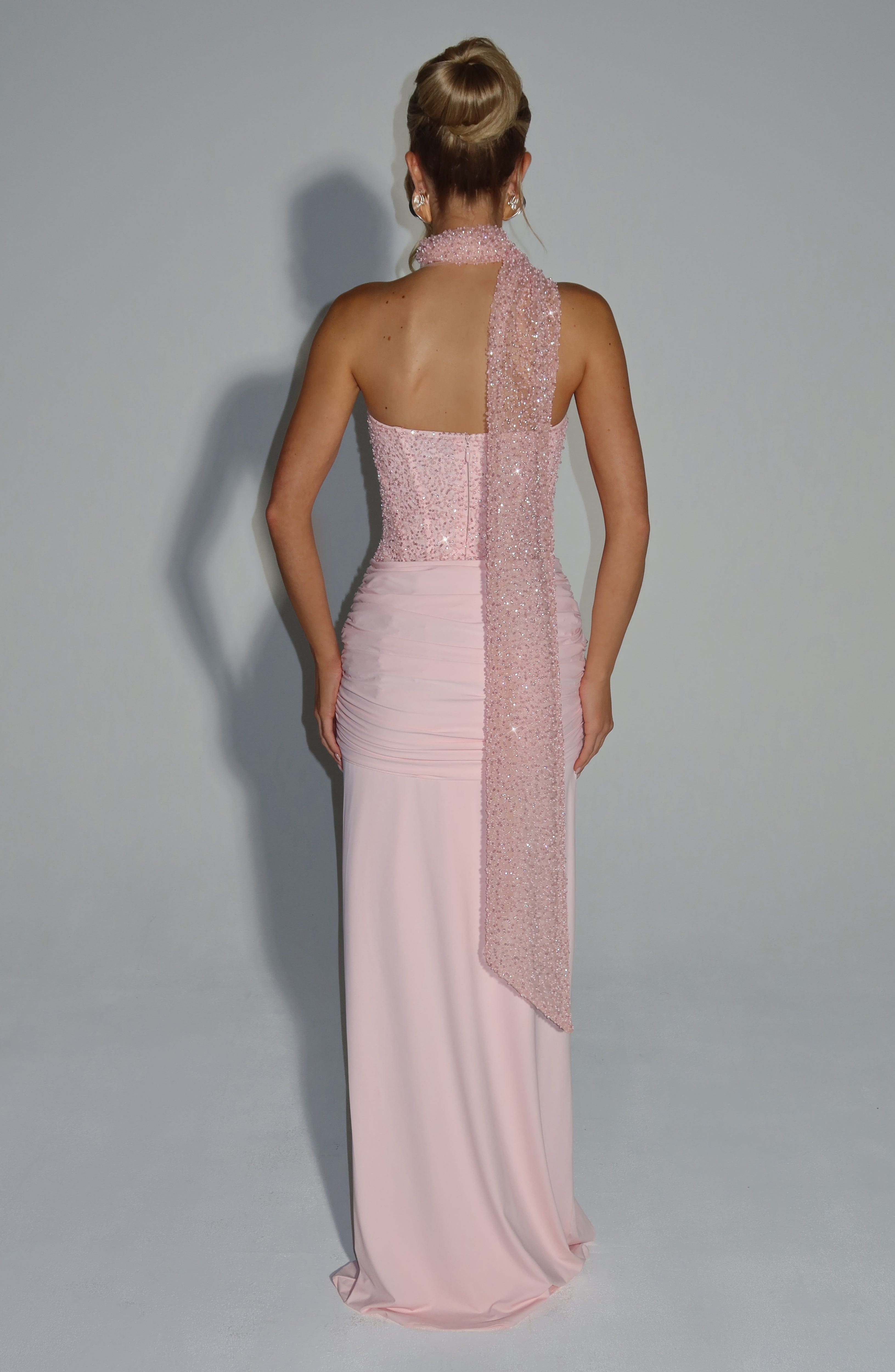 Blush Embellished Strapless Maxi Dress with Boned Bodice - Image 2