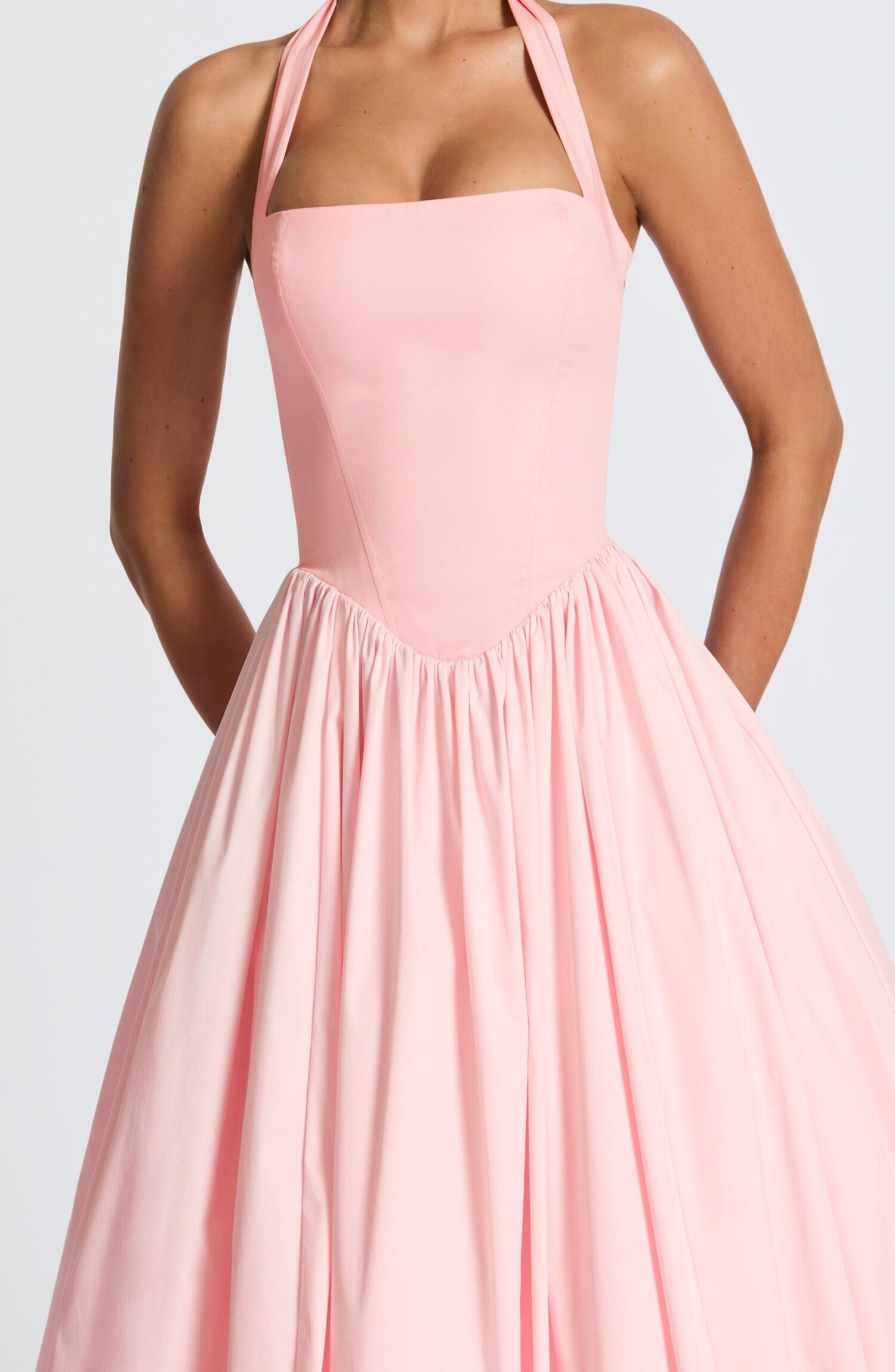 Blush Midi Halter Dress with Lace-Up Back & Full Skirt - Image 8