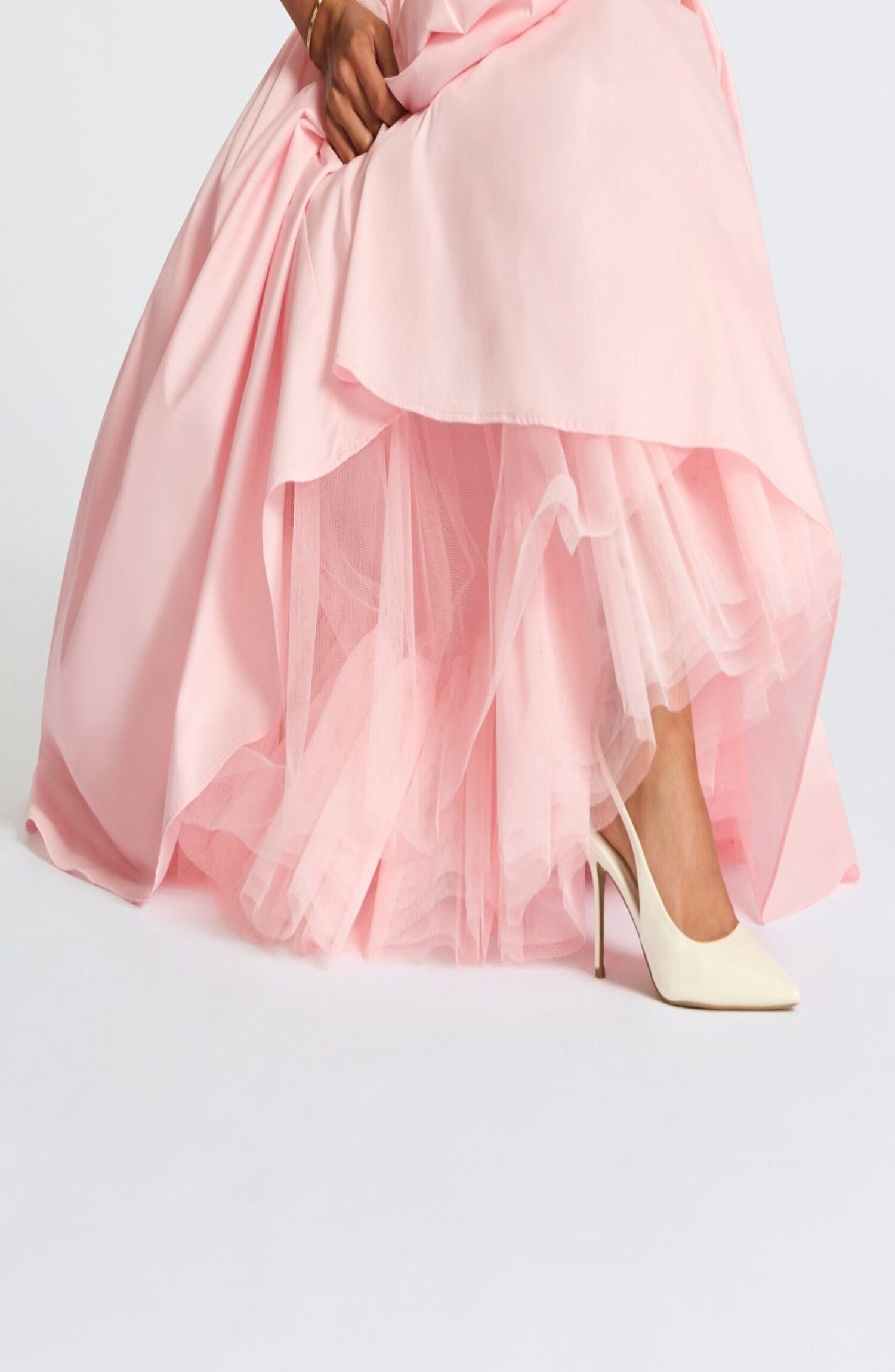 Blush Midi Halter Dress with Lace-Up Back & Full Skirt - Image 3