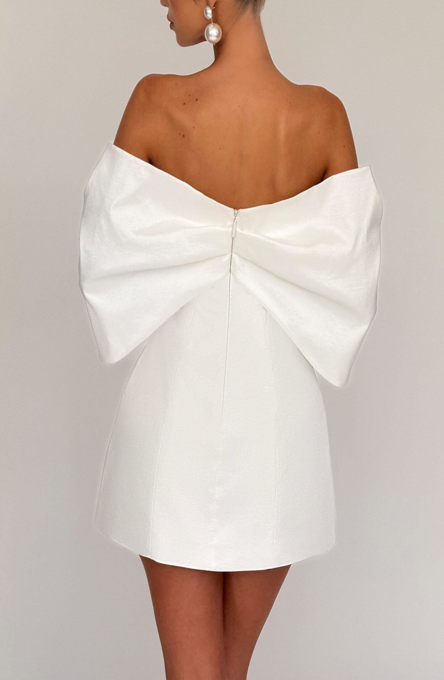 Briella Ivory Mini Dress Bardot Neckline Taffeta A-Line - Image 3