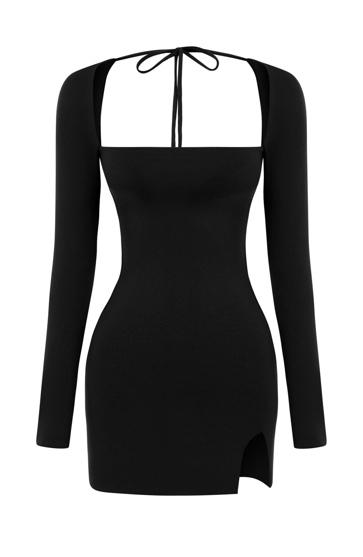 Brylee Black Mini Dress - Soft Modal, Square Neck, Long Sleeve - Image 5