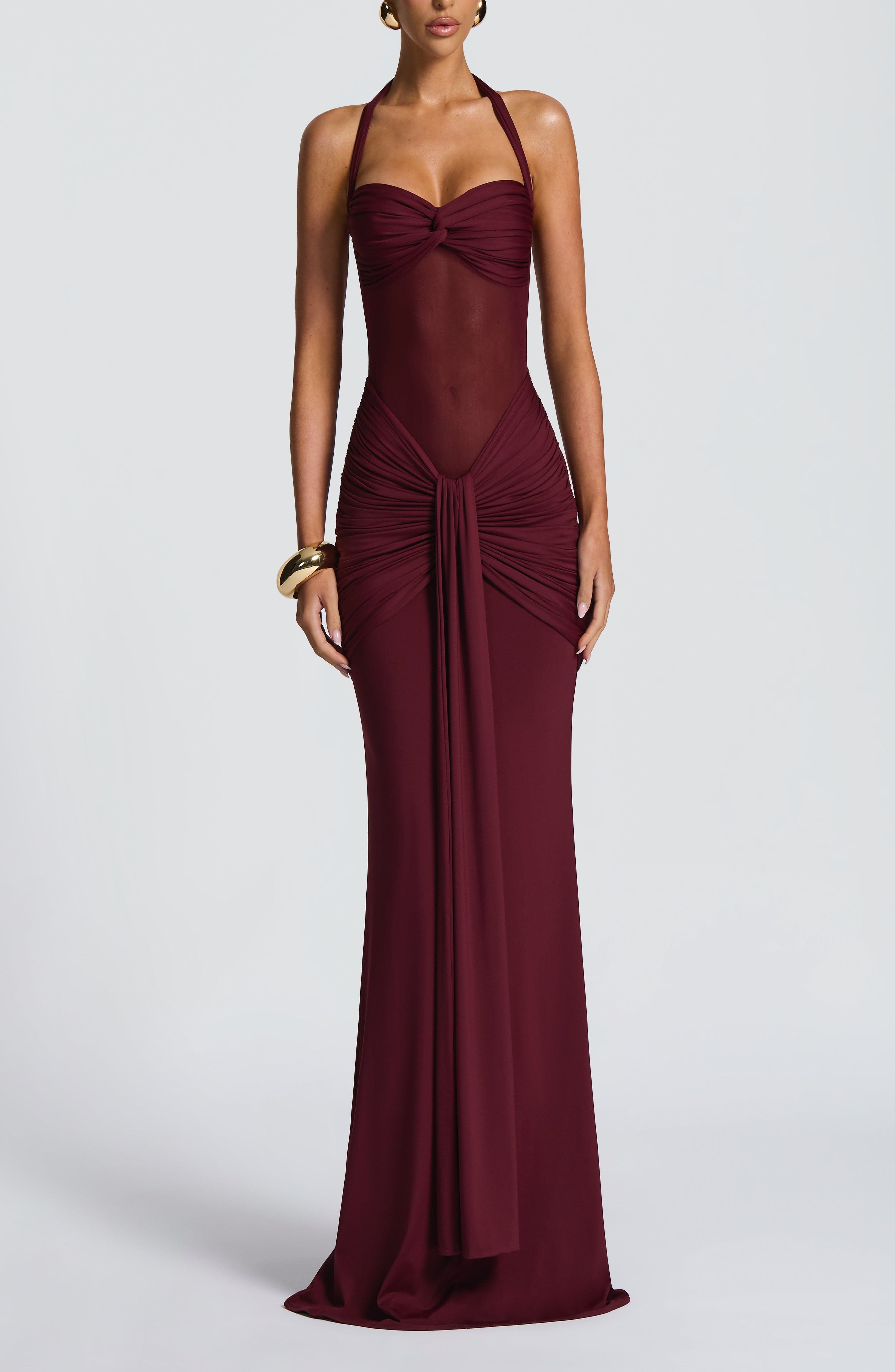 Cherry Lacquer Maxi Dress: Slinky Jersey Halter Fit & Flare - Image 7