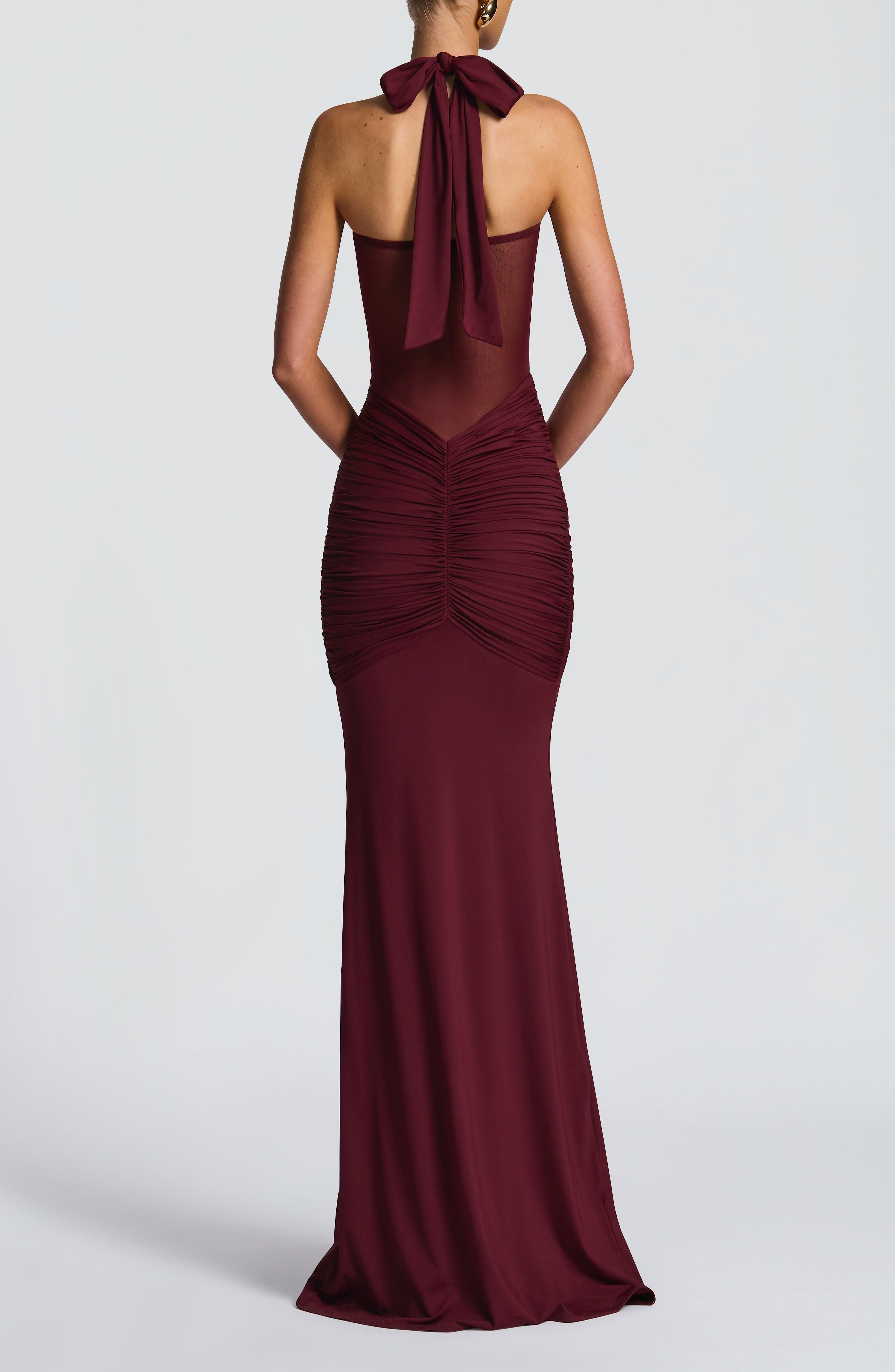 Cherry Lacquer Maxi Dress: Slinky Jersey Halter Fit & Flare - Image 2