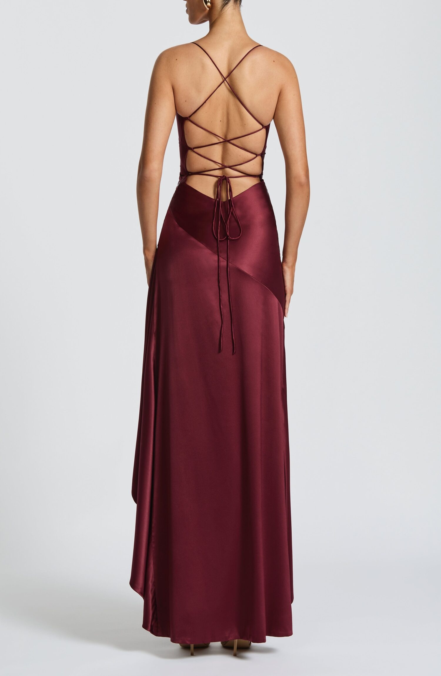 Cherry Lacquer Maxi Dress: Stretch Satin, Open Back, Cowl Neck - Image 3