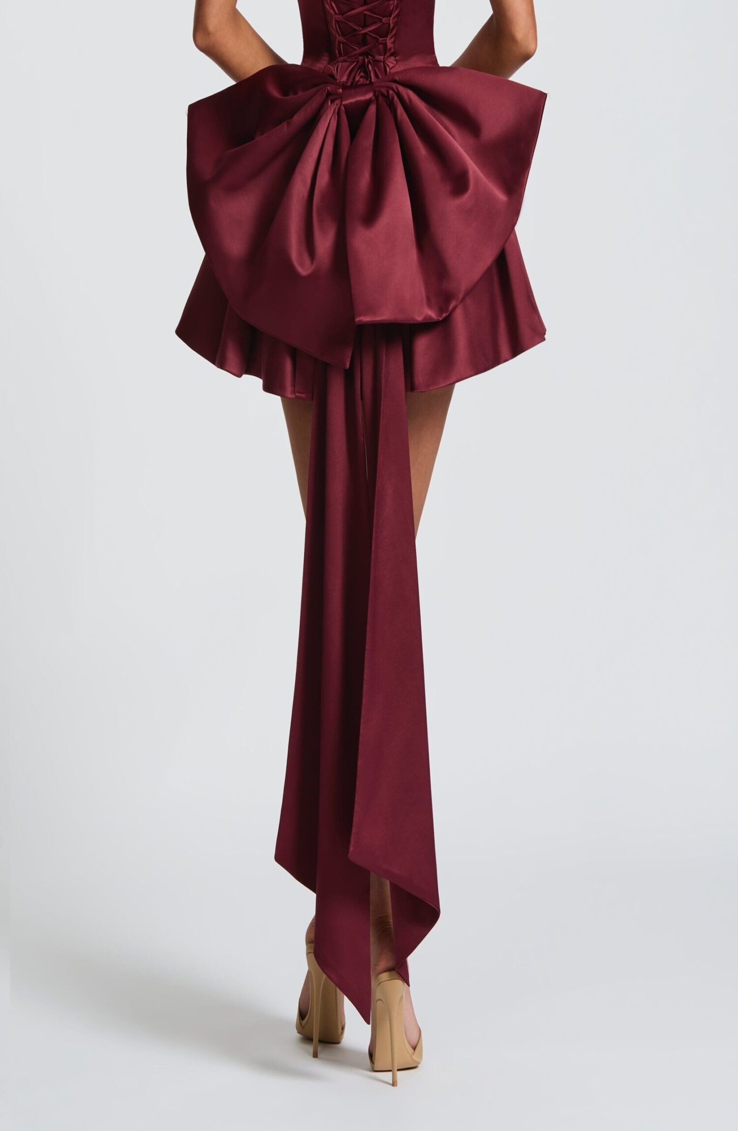 Cherry Lacquer Mini Dress - Strapless Cowl Neck, Lace-Up Back - Image 2