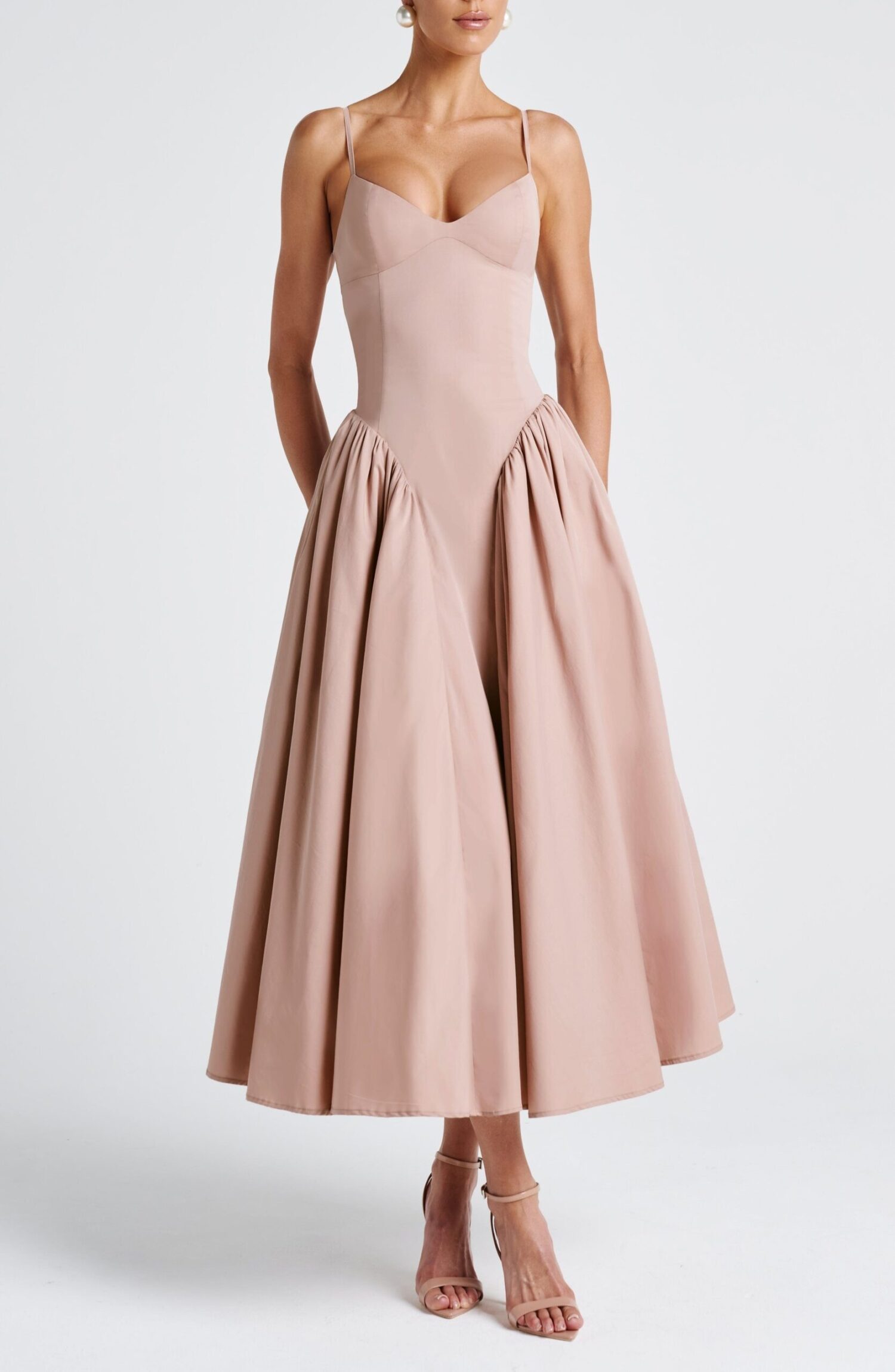 Clay Sweetheart Neckline Midi Dress with Lace-Up Back & Voluminous Skirt - Image 6