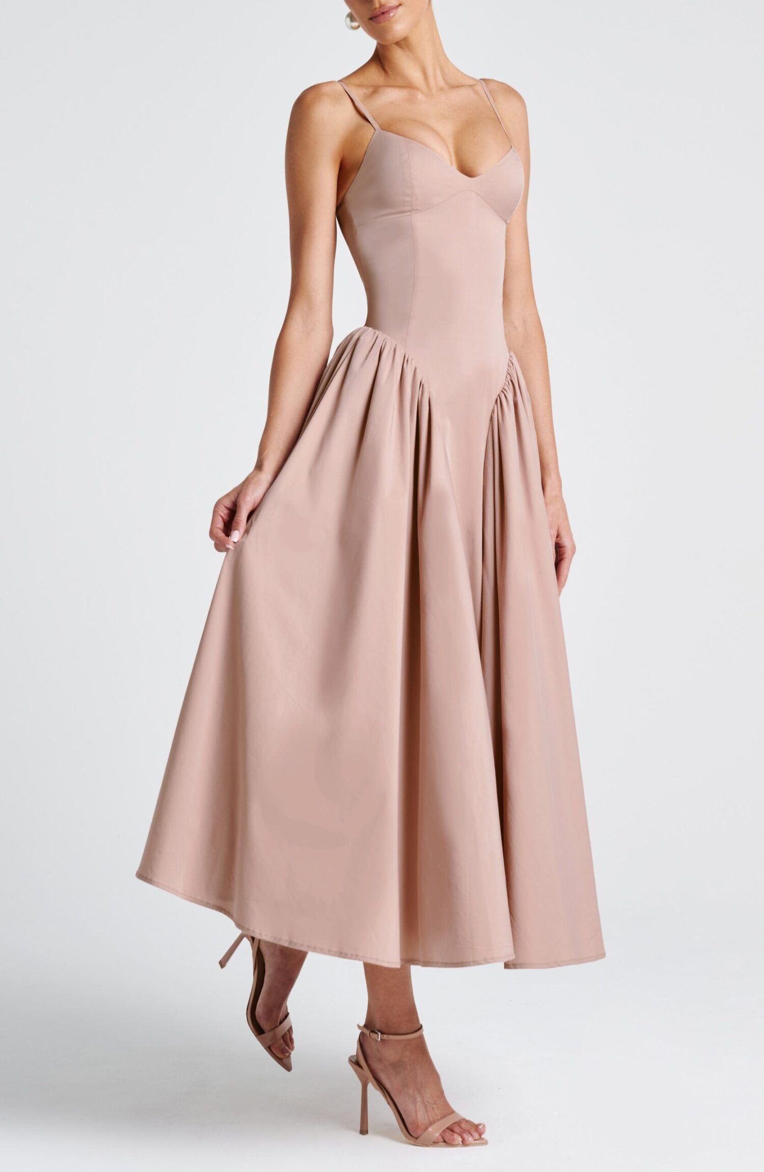Clay Sweetheart Neckline Midi Dress with Lace-Up Back & Voluminous Skirt - Image 8