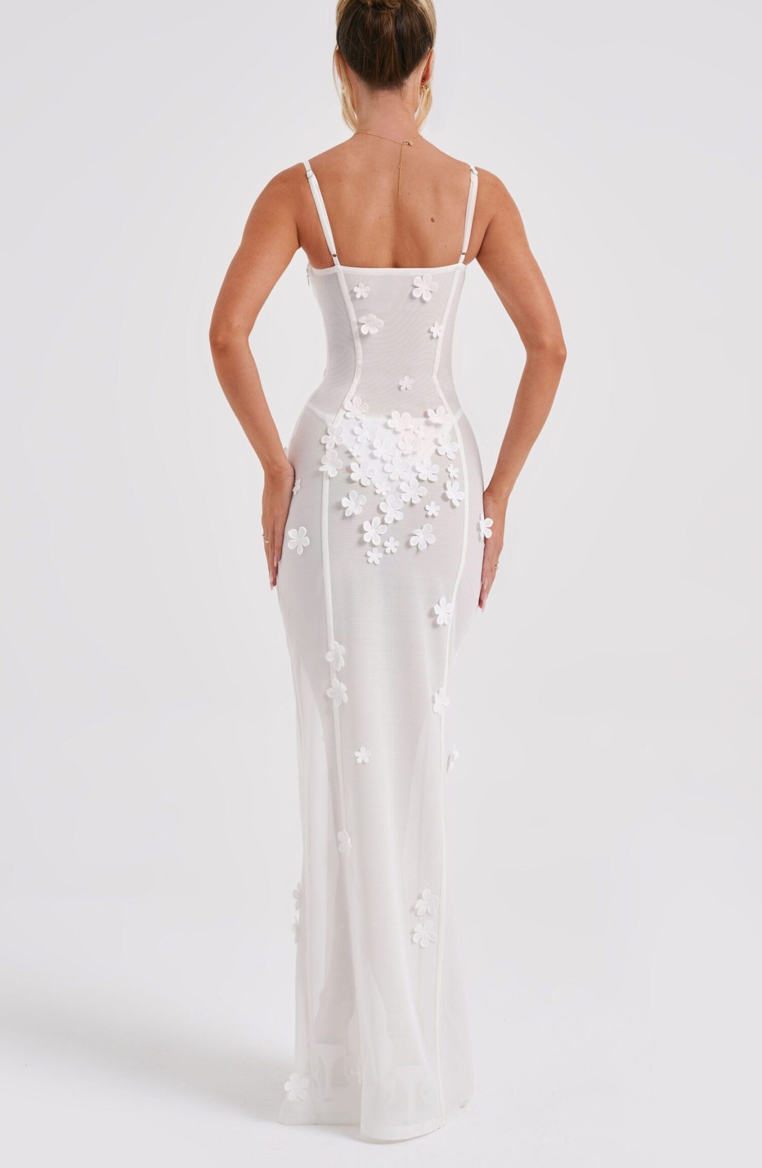 Dalary Maxi Dress Ivory - Hand-Stitched Flower Appliques, Sheer Mesh - Image 5