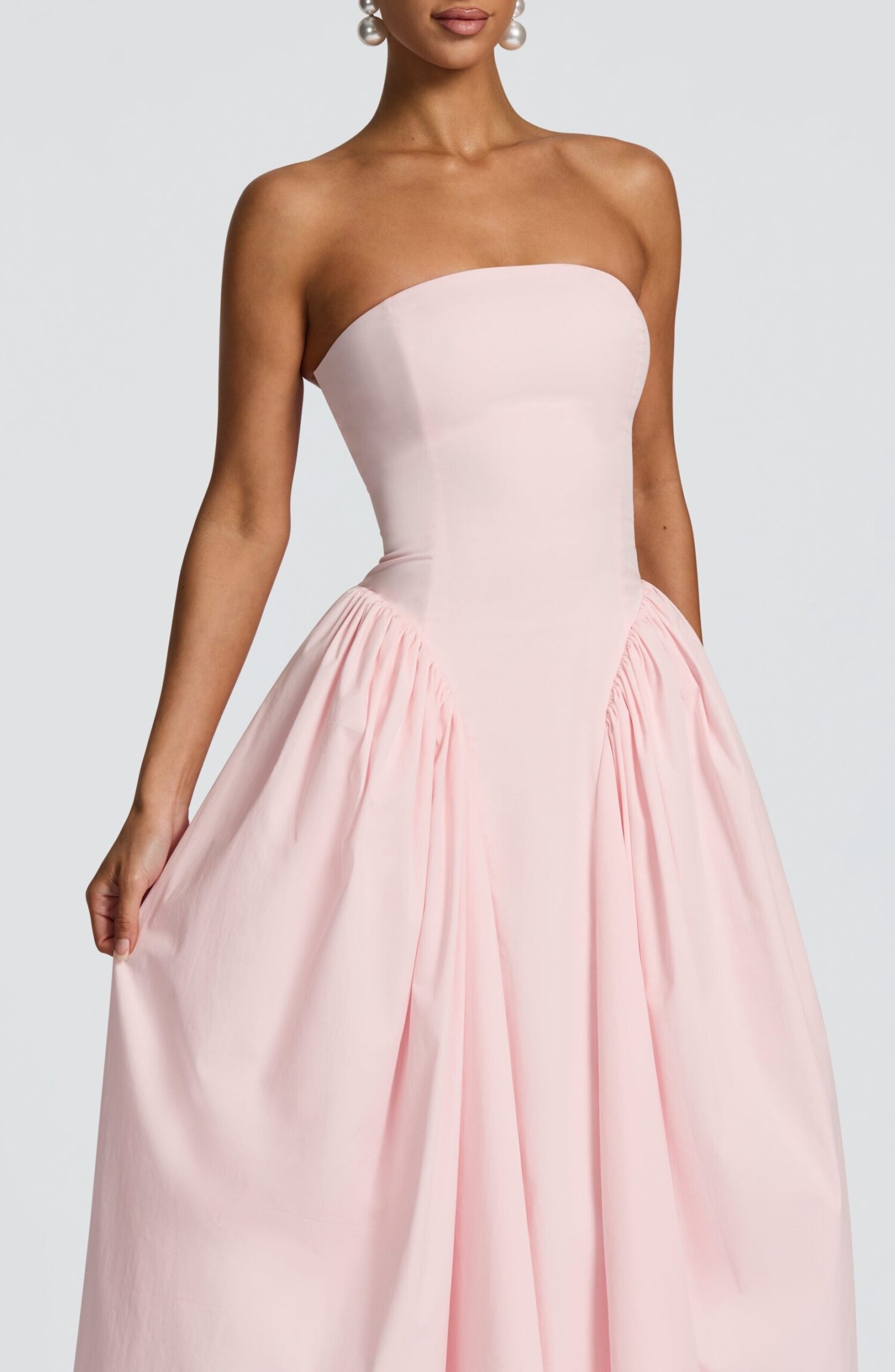 Darla Midi Dress Blush Strapless Corset Back Full Skirt Tulle Lined - Image 4