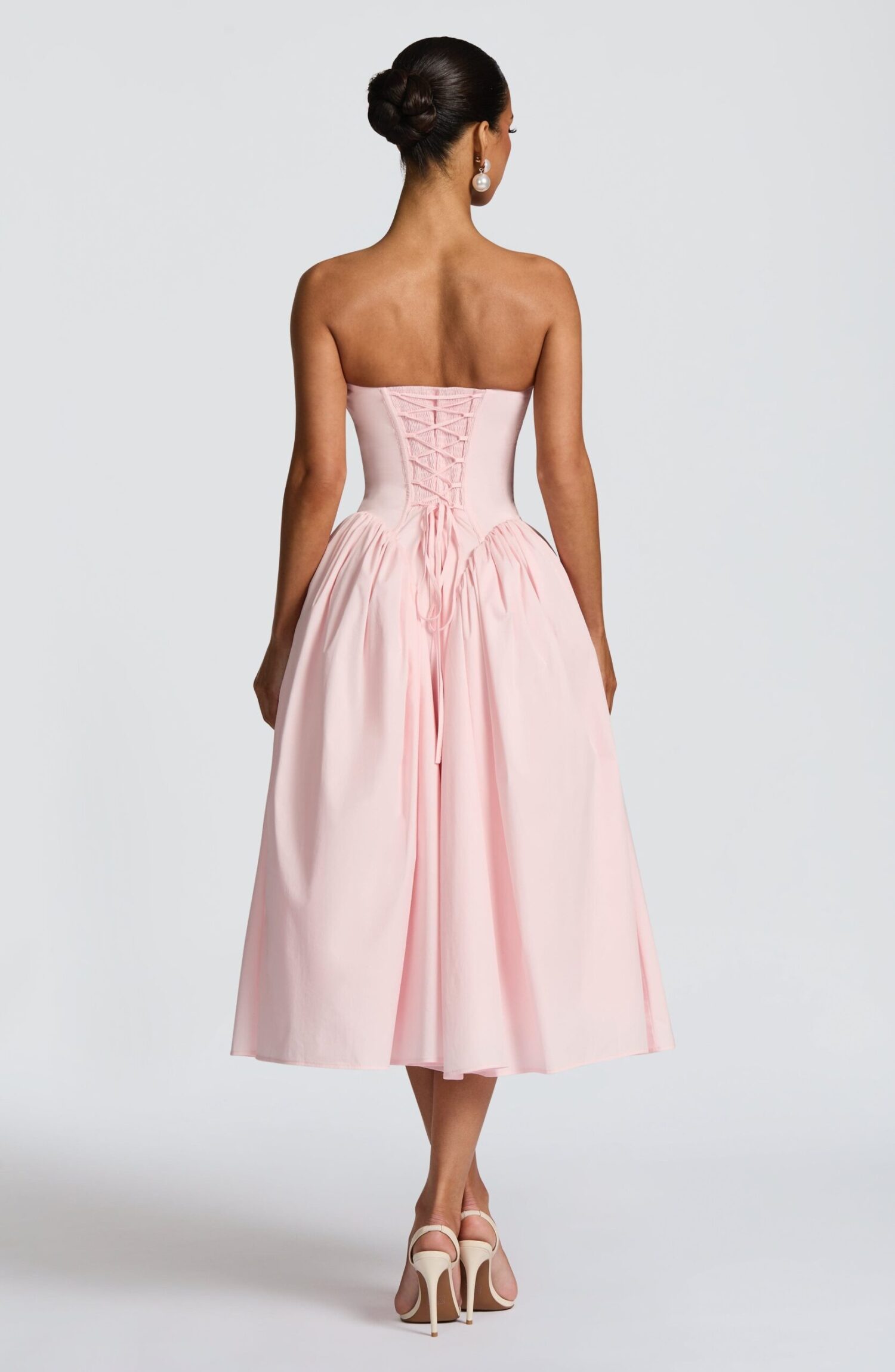 Darla Midi Dress Blush Strapless Corset Back Full Skirt Tulle Lined - Image 3